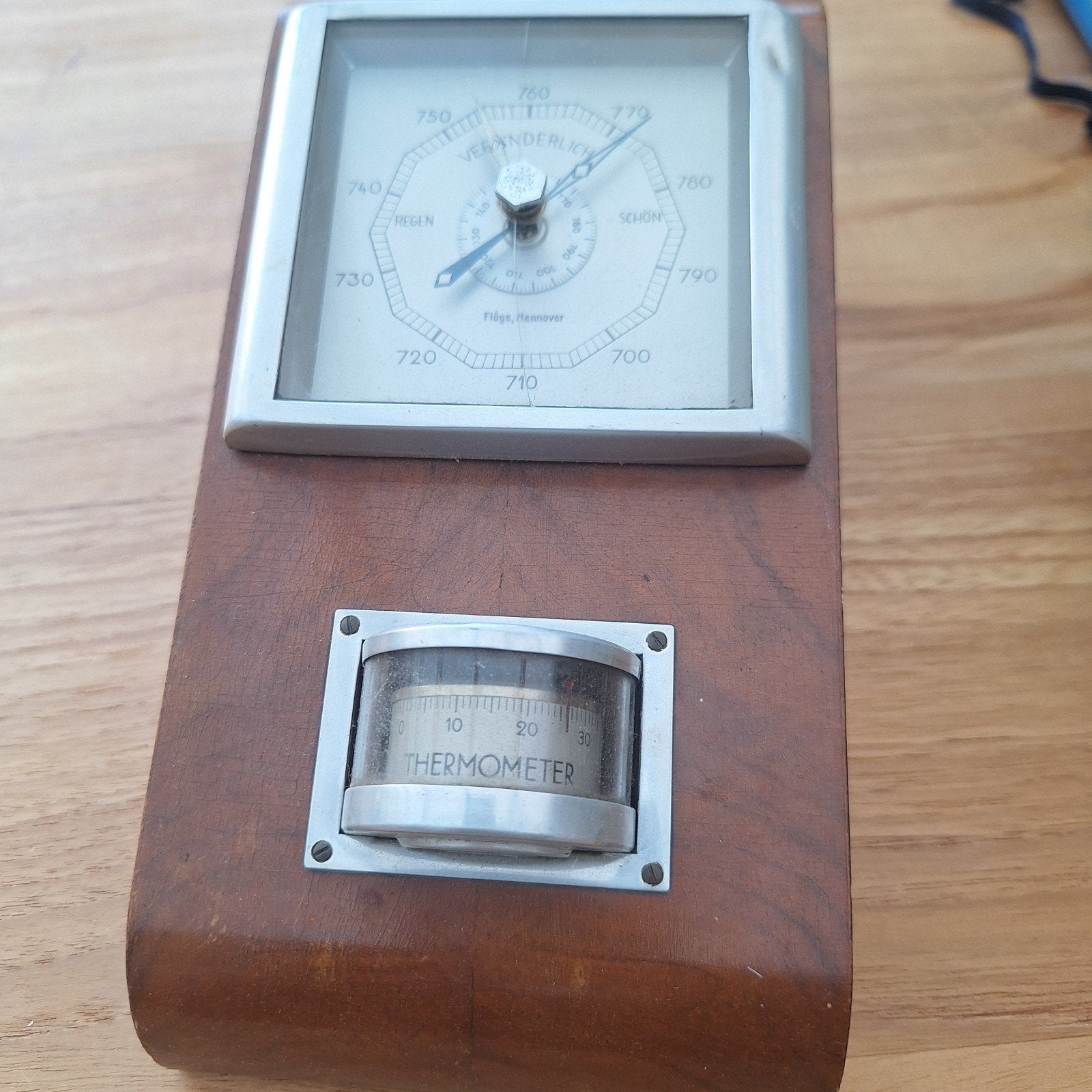 Vintage Barometer Weerstation Flöge Hannover - Serie 429, Ophalen of Verzenden, Gebruikt, Weerstation