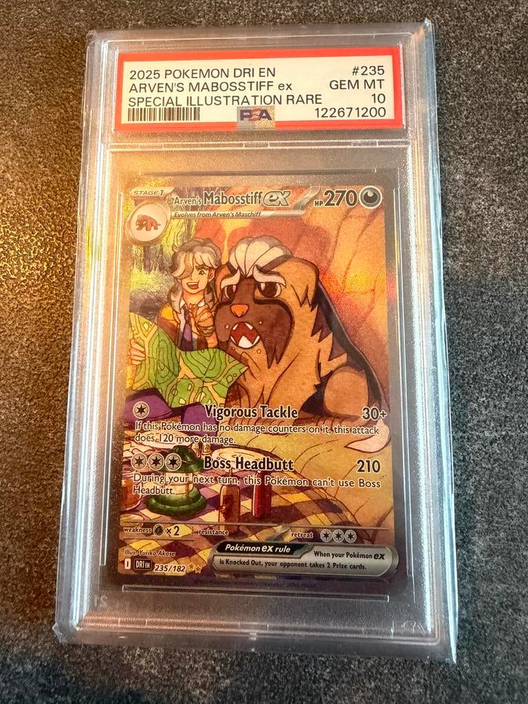 Arven’s Mabosstiff Ex 235 Pokémon Destined Rivals PSA 10, Ophalen of Verzenden, Zo goed als nieuw