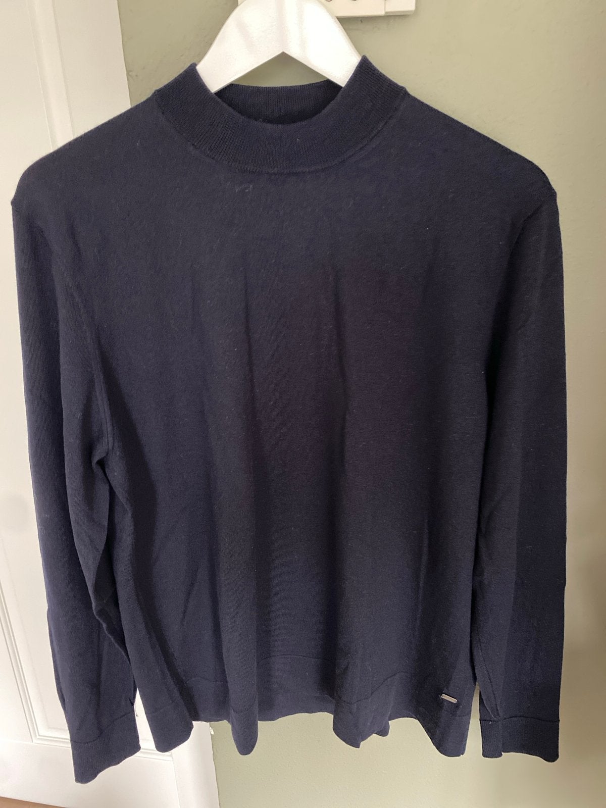 Donkerblauwe trui met col - Maat L, Ophalen of Verzenden, Zo goed als nieuw, Maat 52/54 (L), Blauw