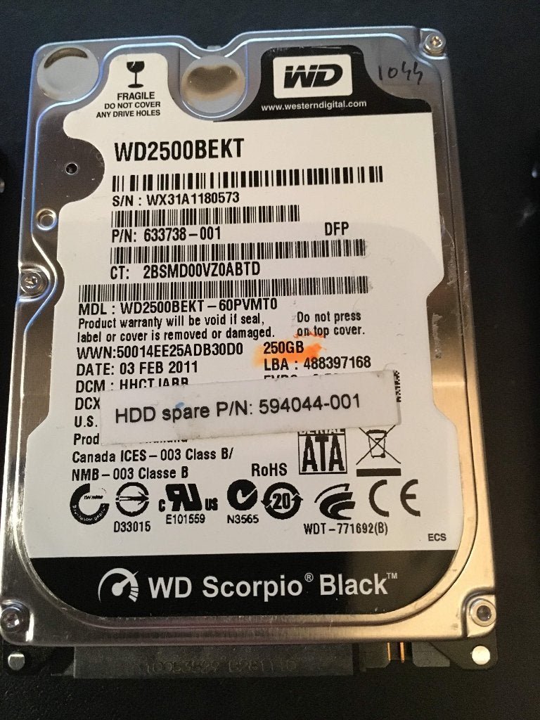 WD Scorpio Black - WD2500BEKT - 250GB 2,5" [HDD-1044] 1-7, Computers en Software, Harde schijven, Ophalen of Verzenden, Gebruikt