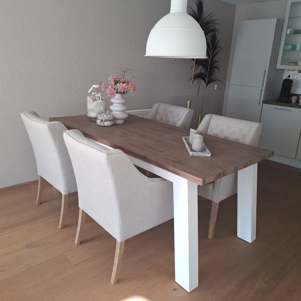Tafel en stoelen van Goossens, complete set voor maar, Ophalen, Landelijk modern, 200 cm of meer, 50 tot 100 cm