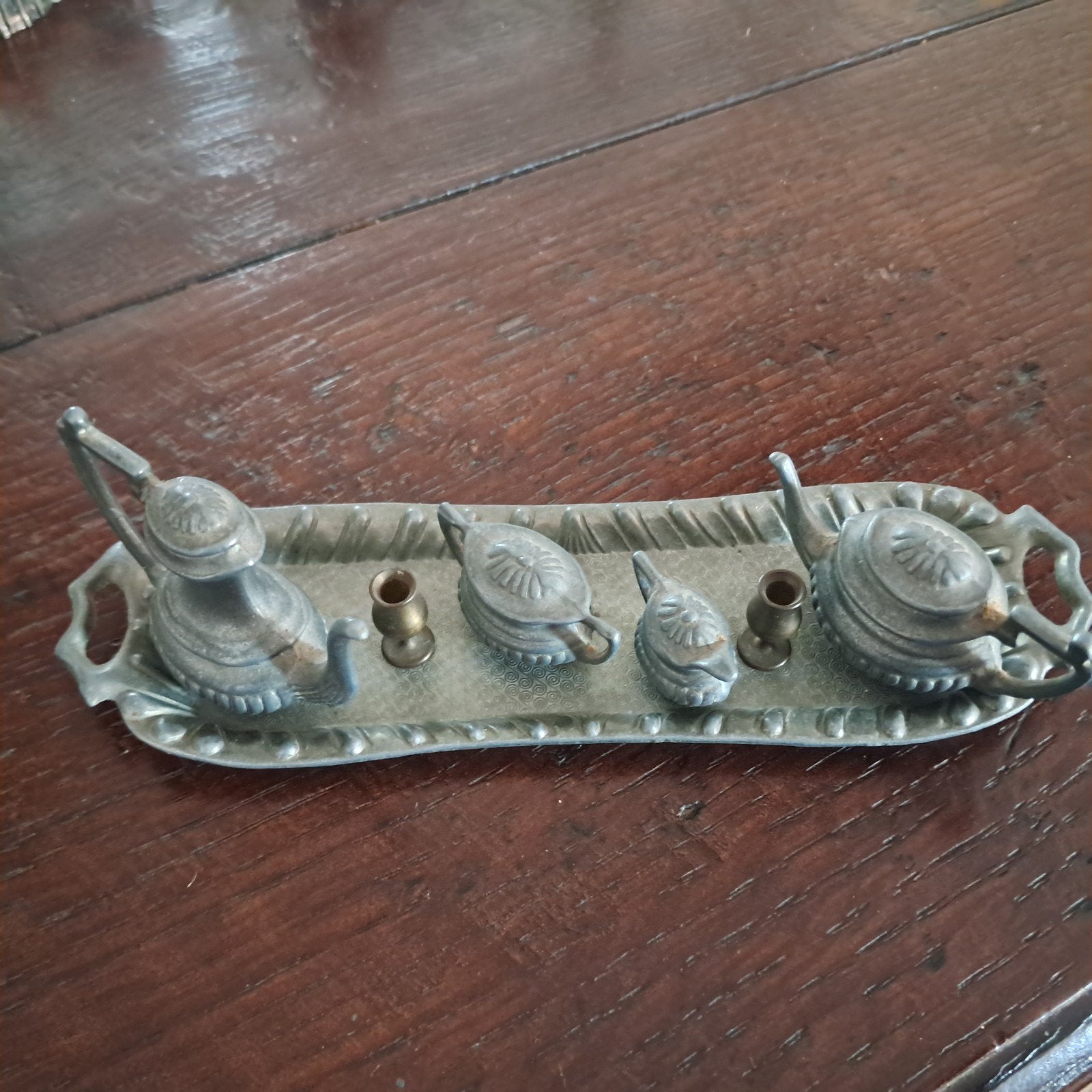 Miniatuur theeservies op dienblad, metaal, Ophalen of Verzenden