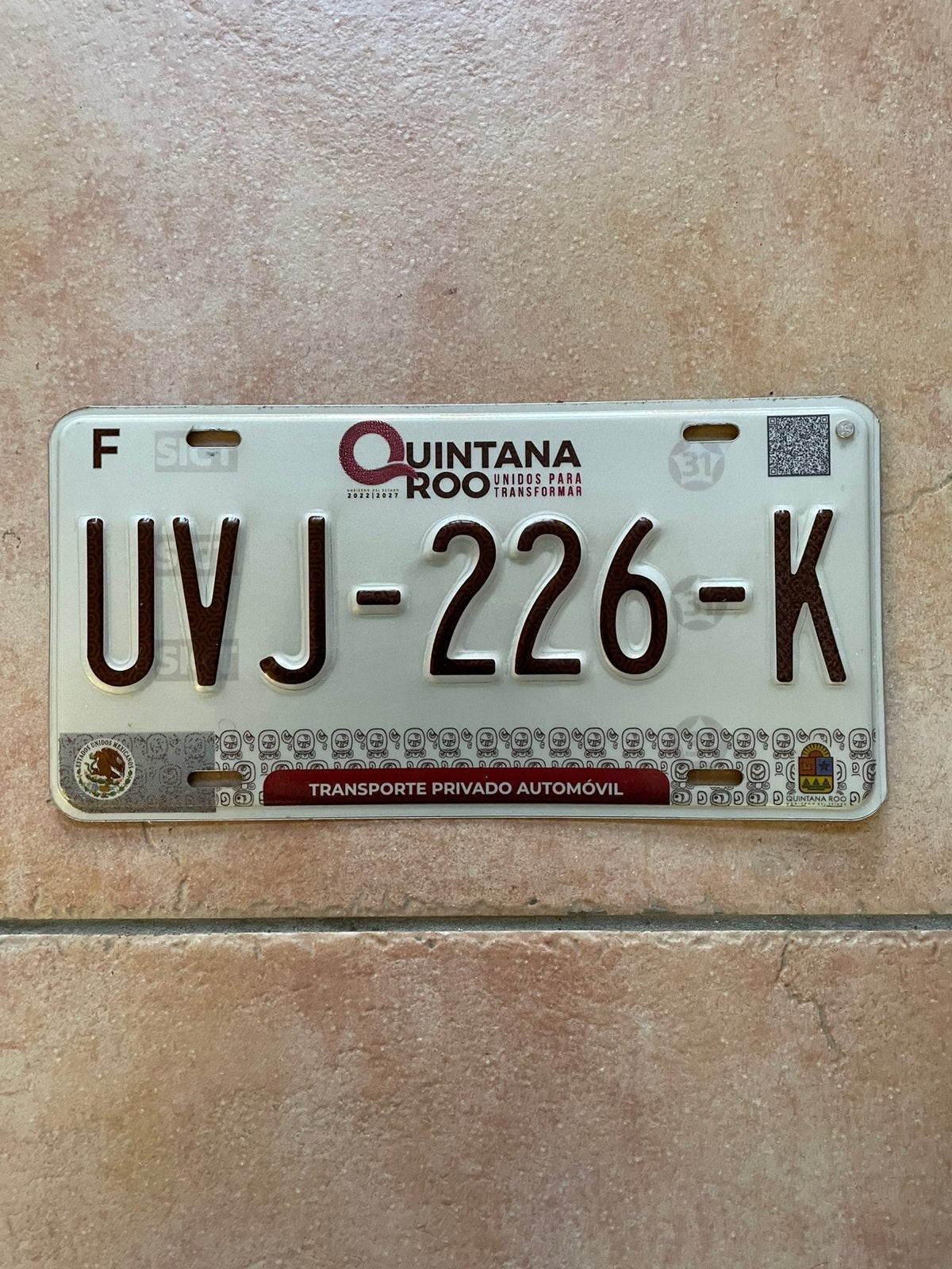 Nummerplaat kentekenplaat nummerbord uit Quintana Roo Mexico, Verzamelen, Ophalen of Verzenden, Gebruikt, Auto's
