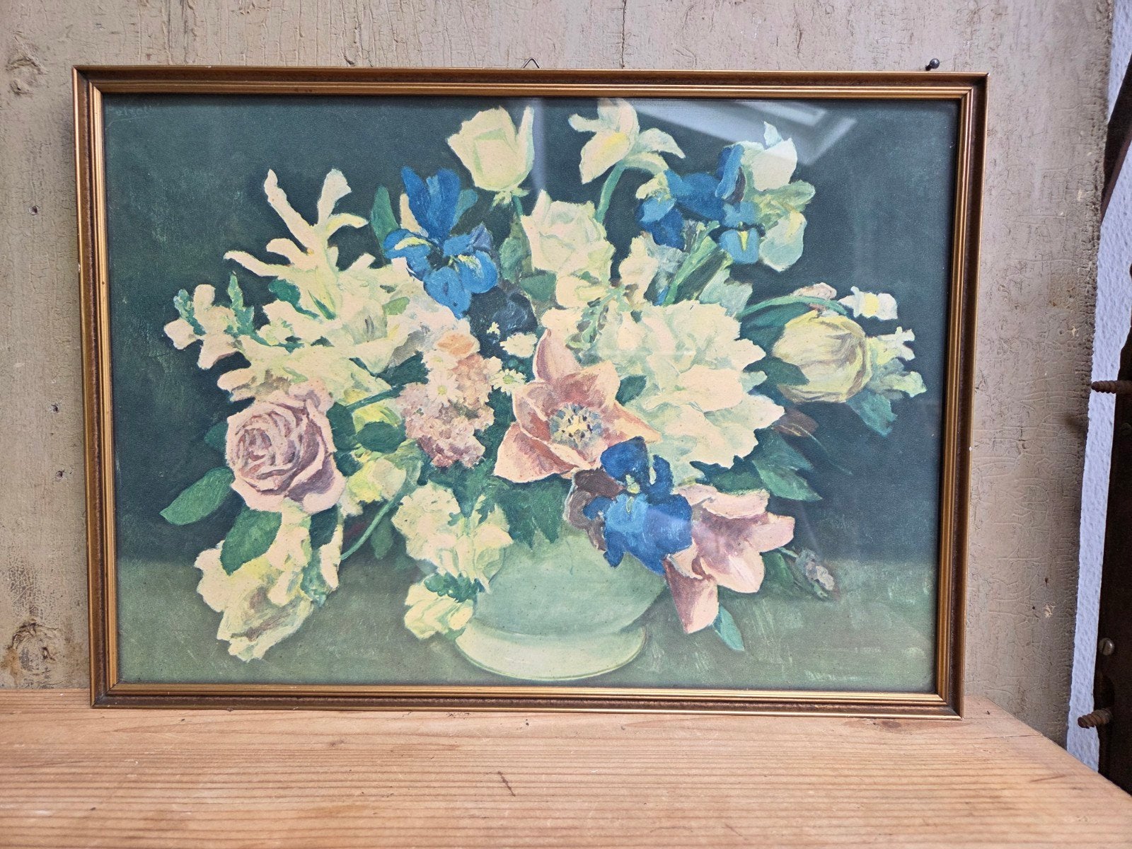 Vintage bloemenstilleven in lijst - Kleurrijke print, Ophalen of Verzenden