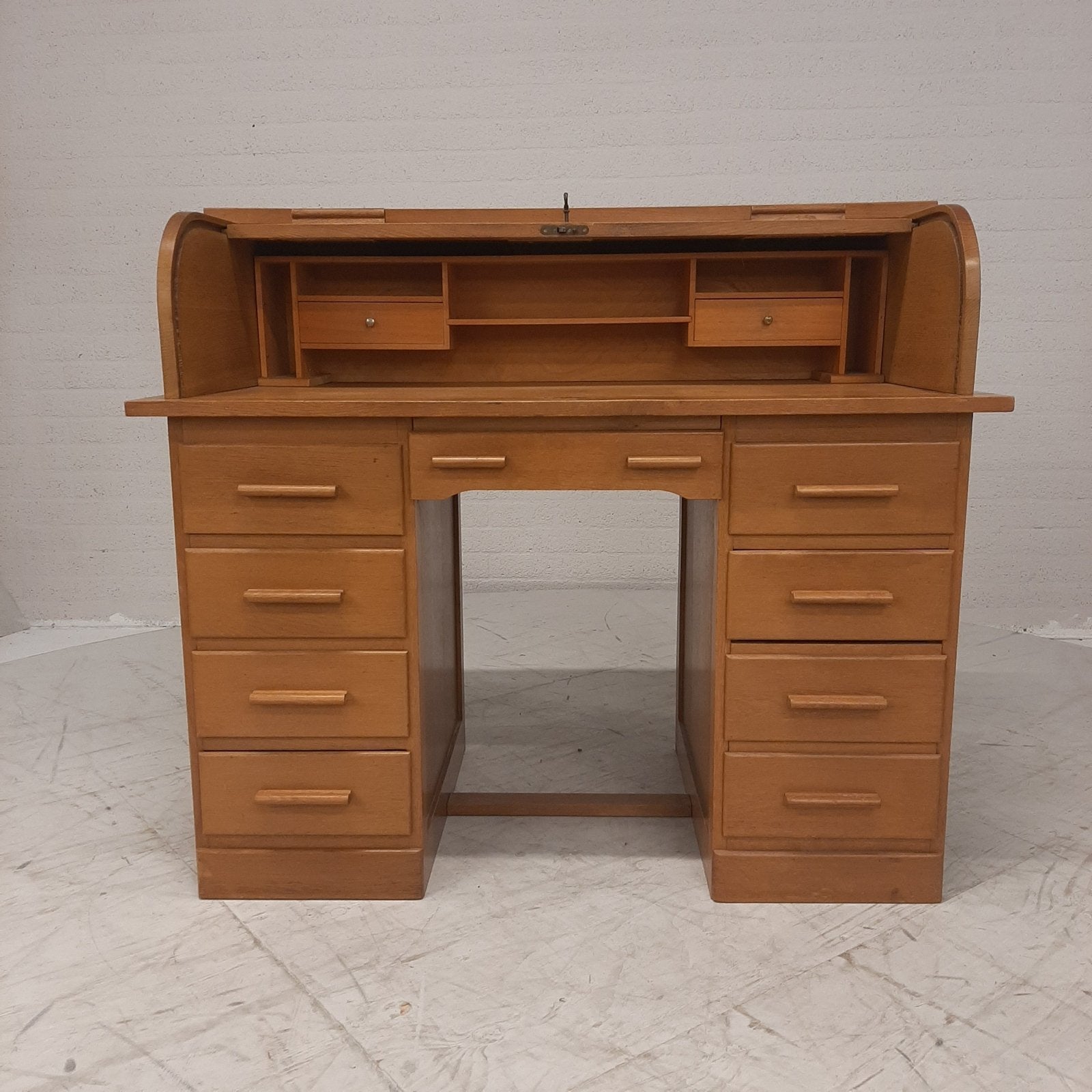Klassiek eiken rolltop bureau - Vroege 20e eeuw, Ophalen, Overige typen, Gebruikt, 120 cm