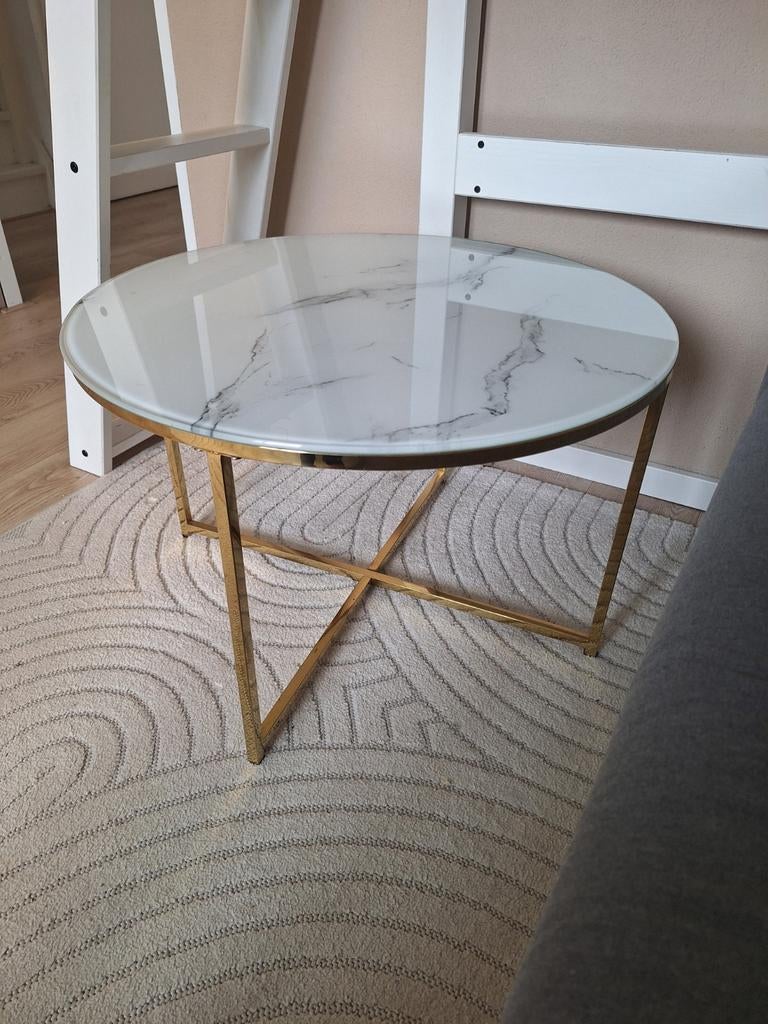 Prachtige salontafel marmerlook, Minder dan 55 cm, Rond, Zo goed als nieuw, Ophalen