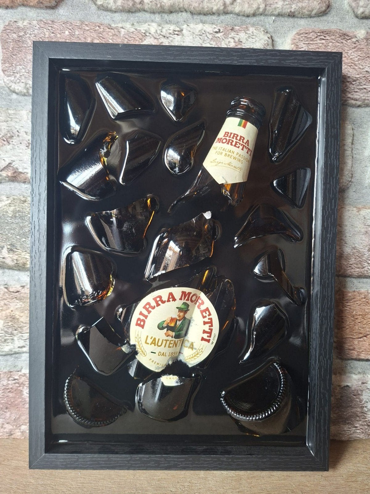 Birra Moretti flesje verwerkt in een lijst 23x33 met Epoxy, Ophalen of Verzenden