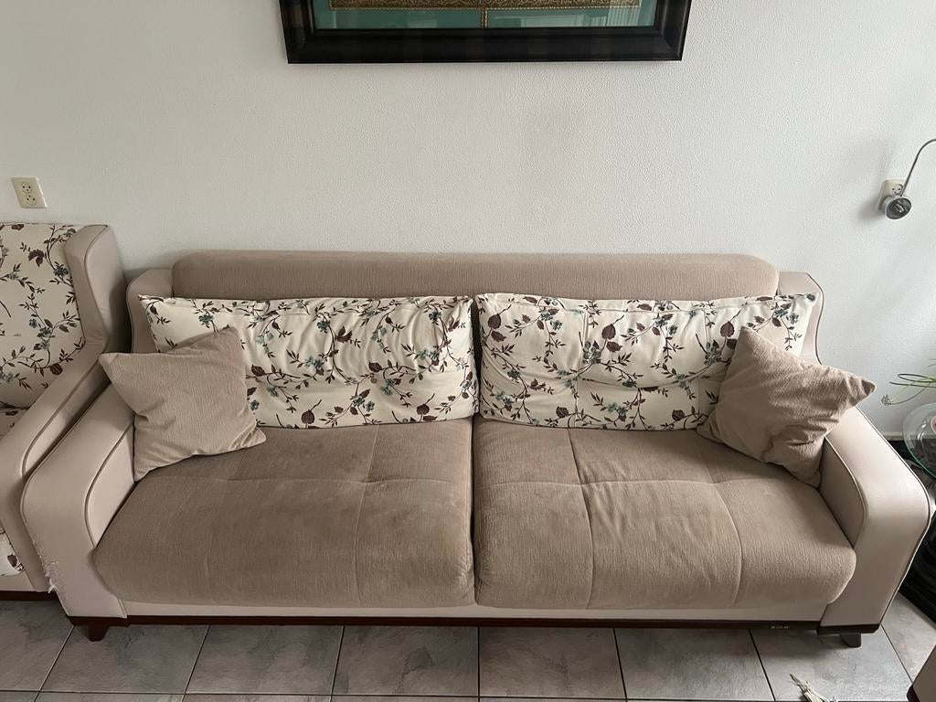 Complete Meubelset: 2x 2-zitsbank en 1x fauteuil, Huis en Inrichting, Ophalen, Gebruikt, Stof