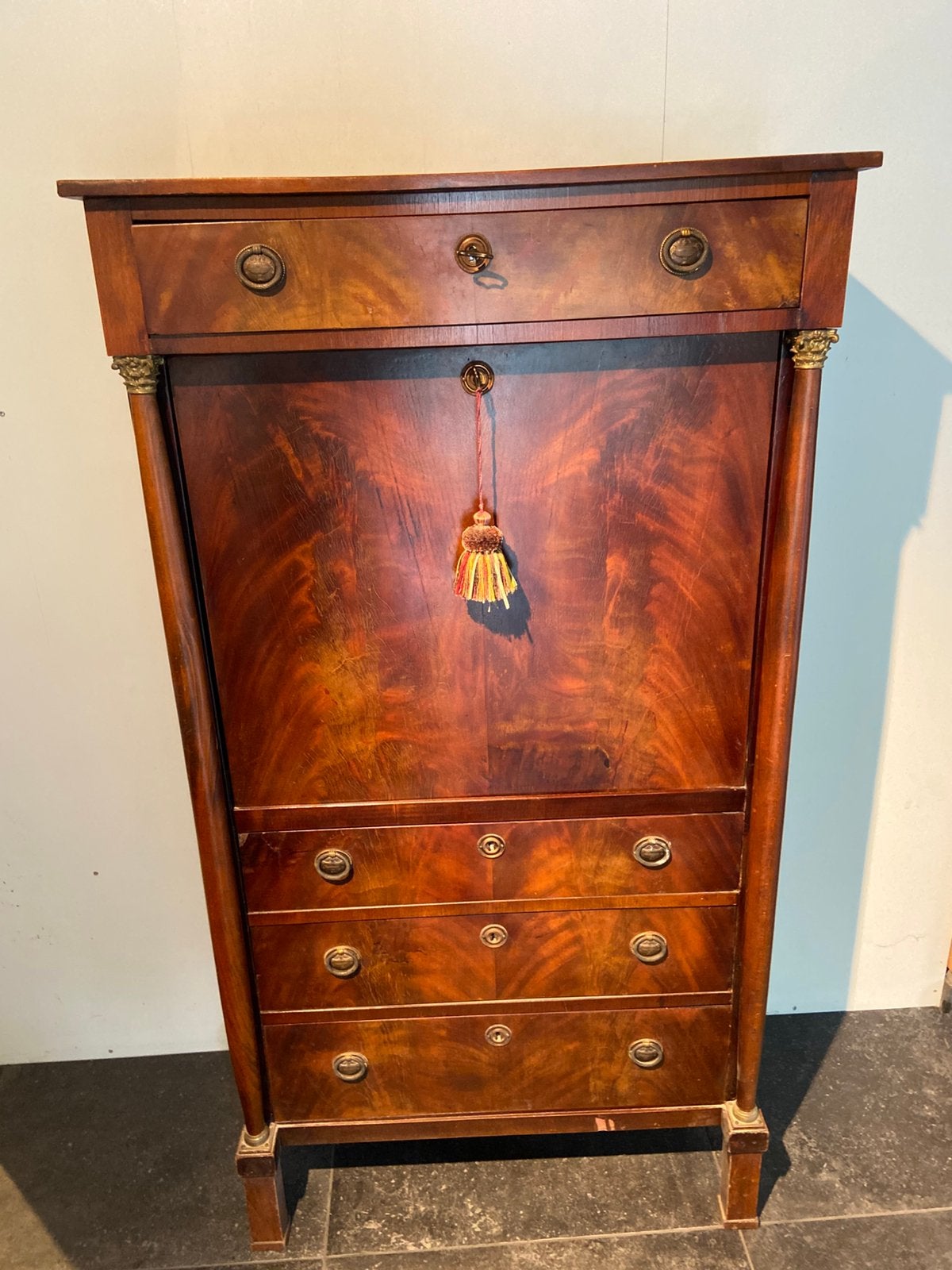 Mahonie houten Secretaire / schrijf en ladenkast, Antiek en Kunst, Ophalen