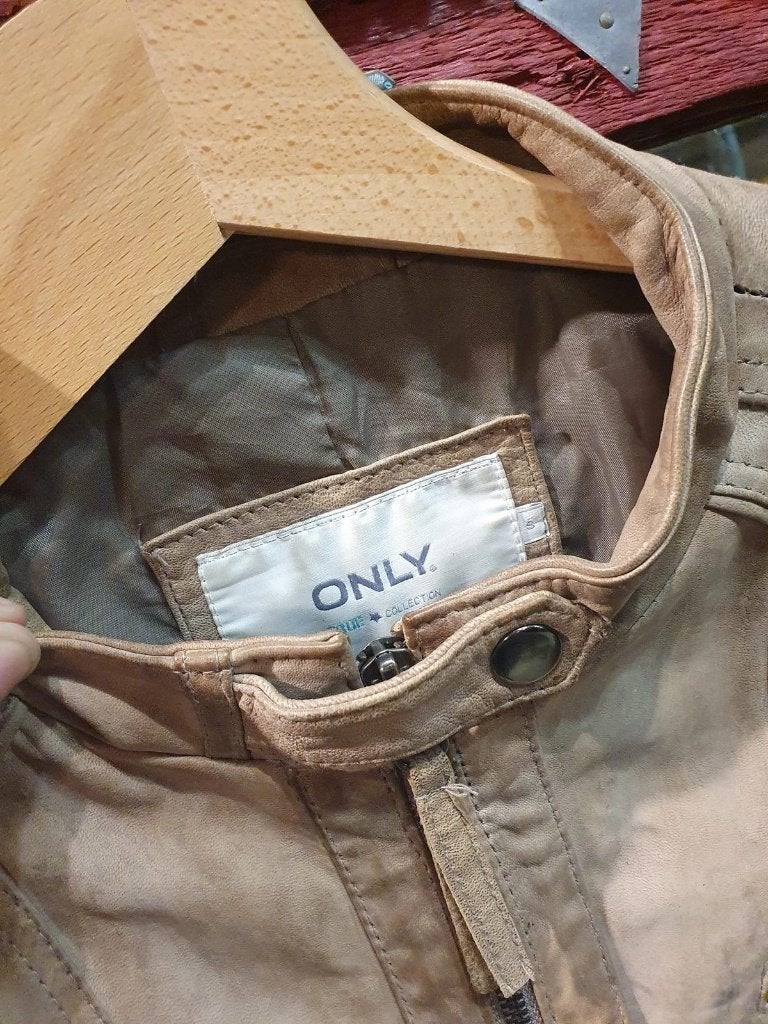 Lederen beige Dames Jas, echt leer - Maat S, Only, Beige, Djt@dejuistetoon.eu, Ophalen of Verzenden