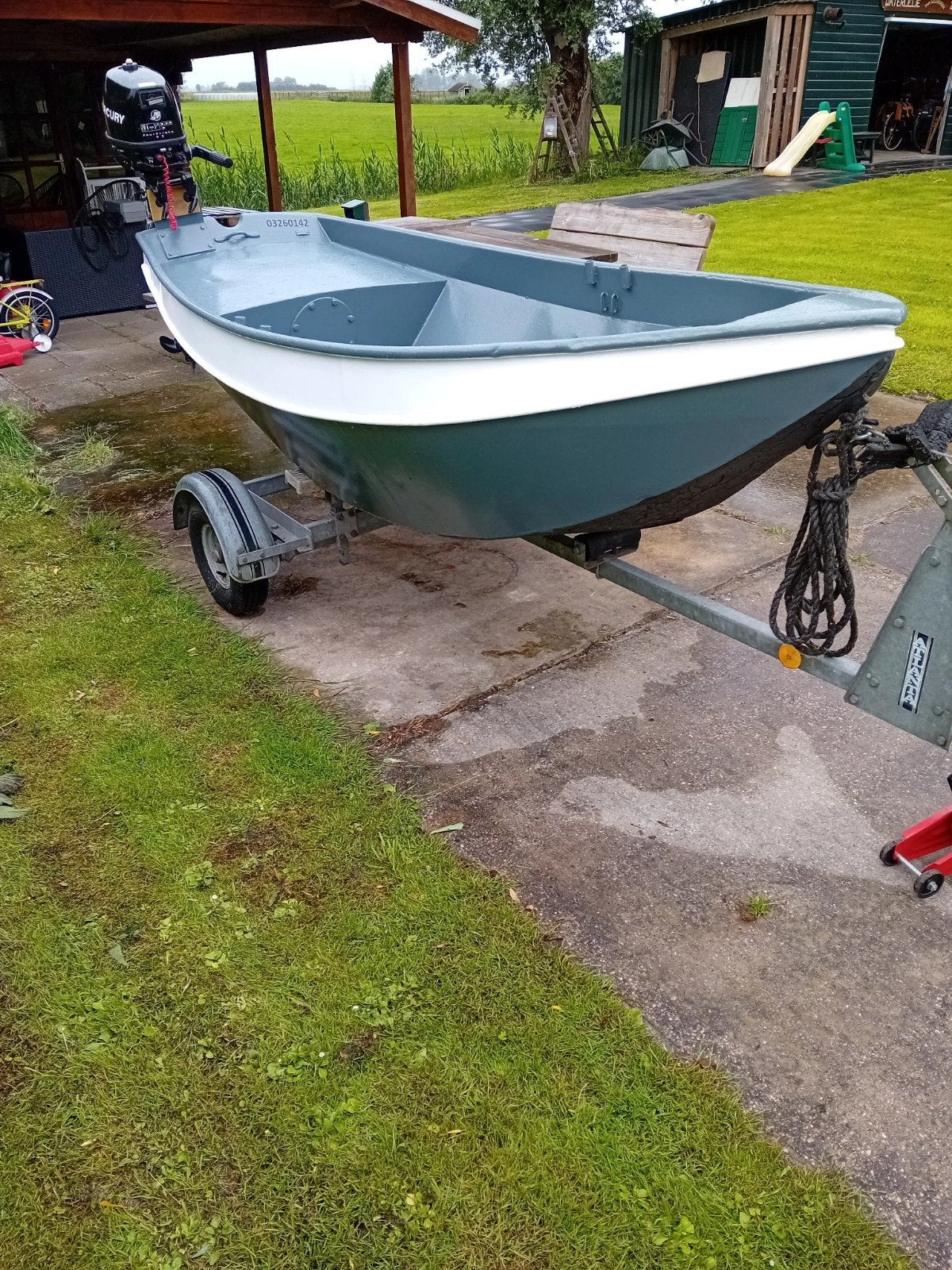 Beenhakkervlet  3 meter roeiboot met trailer, Ophalen, 4 pk, 3 m, Trailer