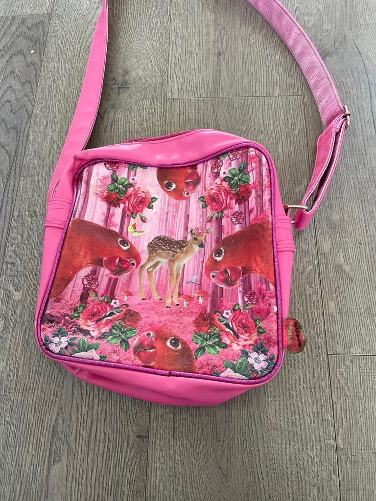 Roze schoudertas met dierenprint kunstboer, Ophalen of Verzenden, Gebruikt, Roze, Overige merken