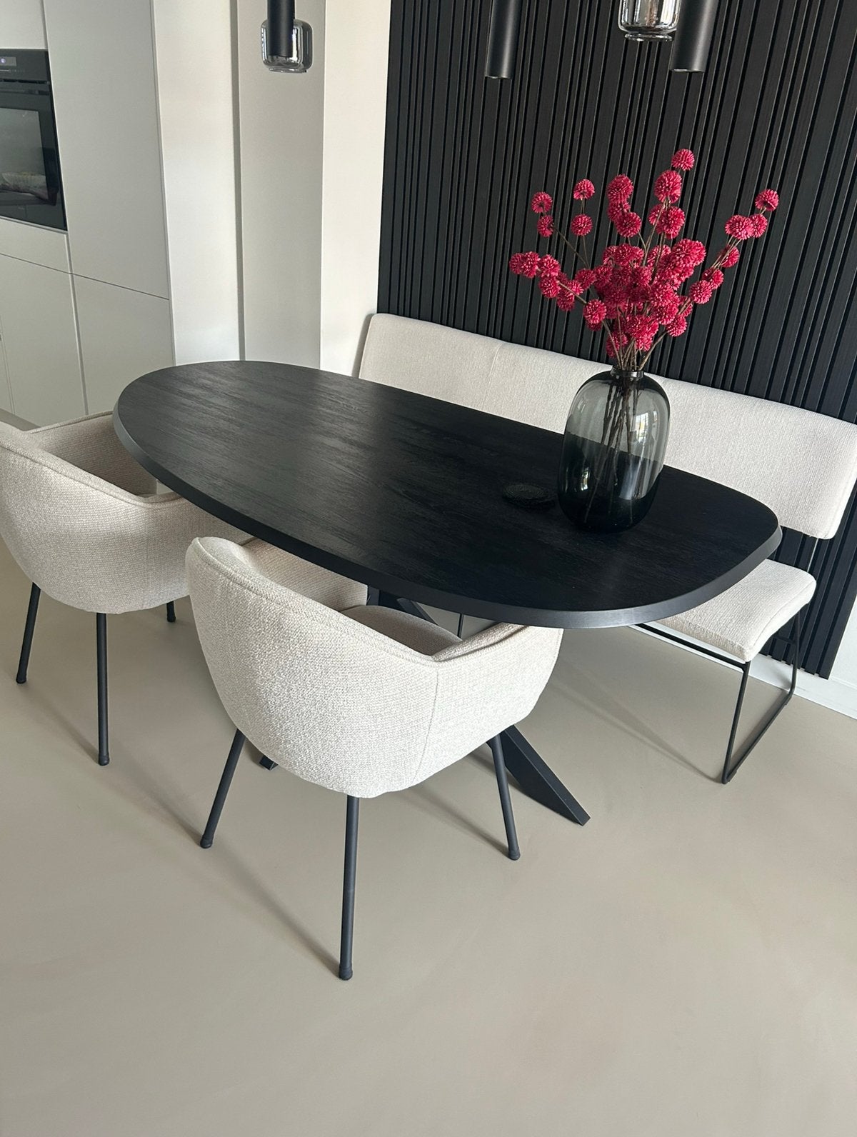 Eettafel zwart eiken, Ophalen, Gebruikt, 50 tot 100 cm, 150 tot 200 cm