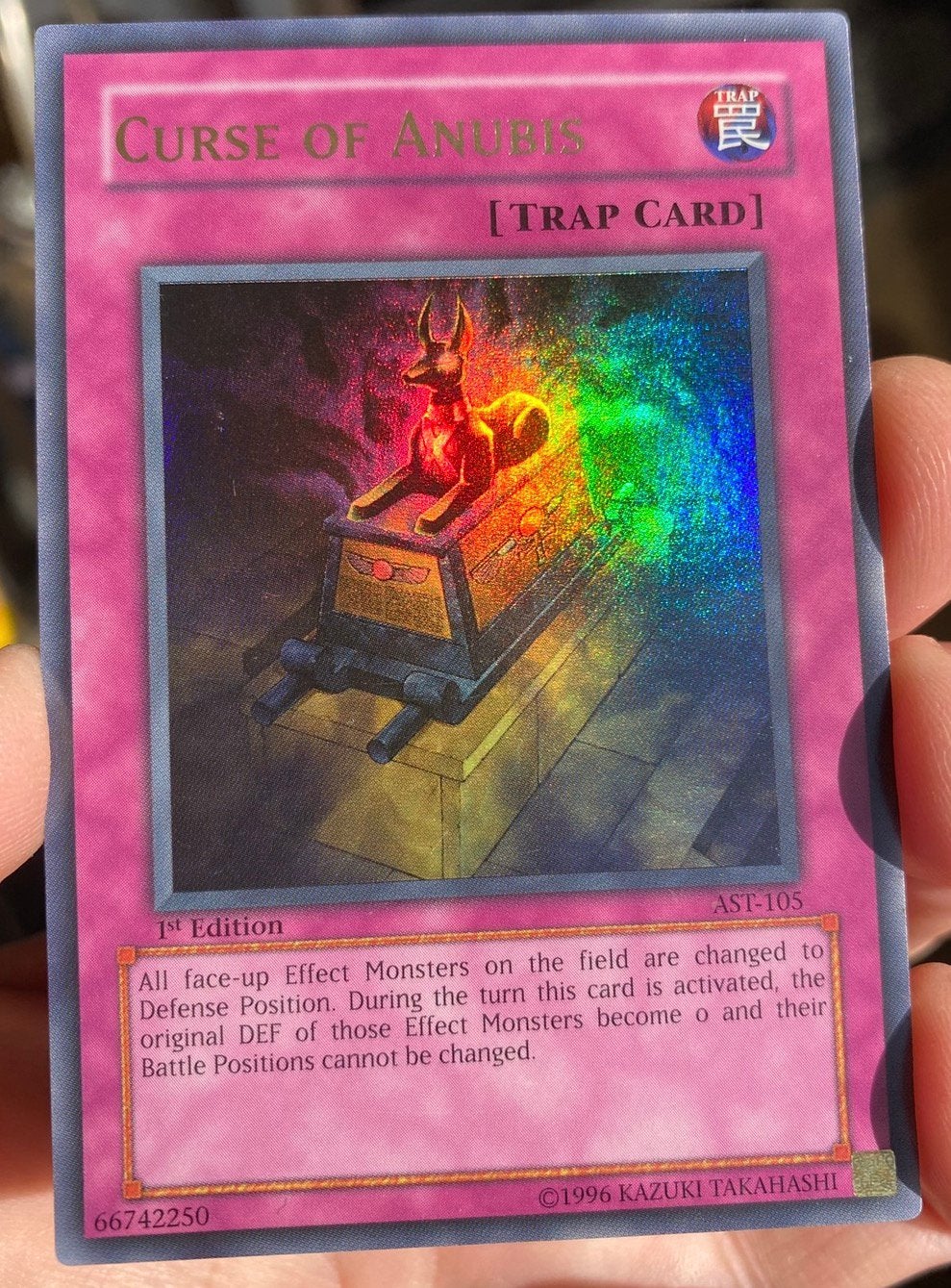 Yu-Gi-Oh! Curse of Anubis AST 1st Edition !, Ophalen of Verzenden, Gebruikt, Losse kaart, Foil