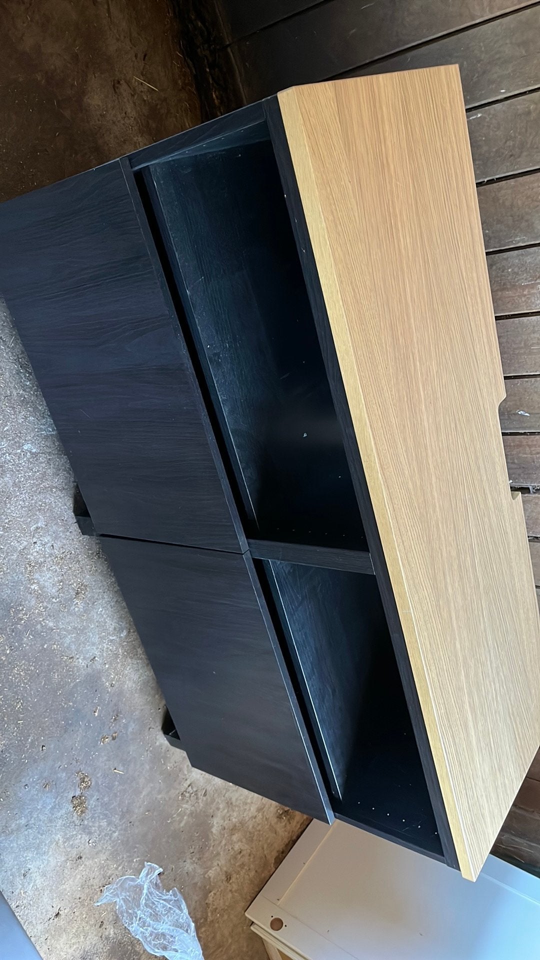 IKEA Besta tv meubel - Zwartbruin met eiken blad, Ophalen, 150 tot 200 cm, Zo goed als nieuw, Minder dan 100 cm