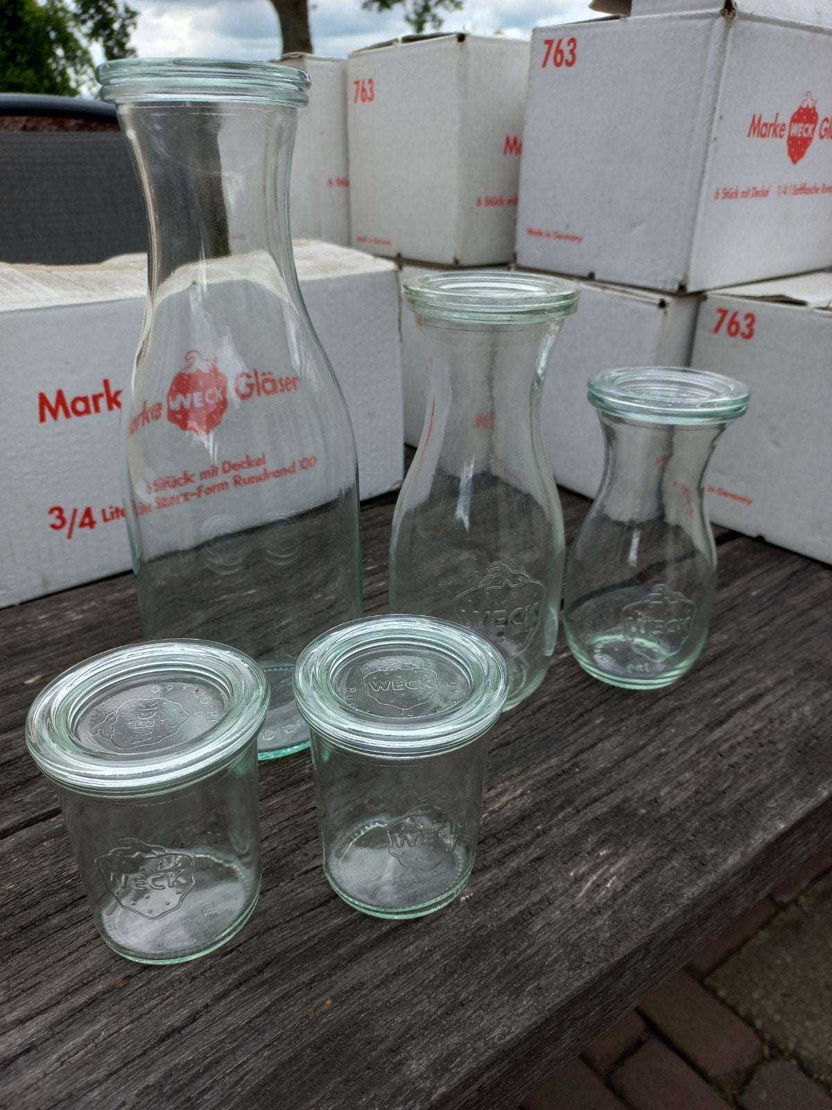Diverse Weck flessen en potten - Nieuw in doos + weckringen, Ophalen, Glas, Nieuw, Voorraadpot