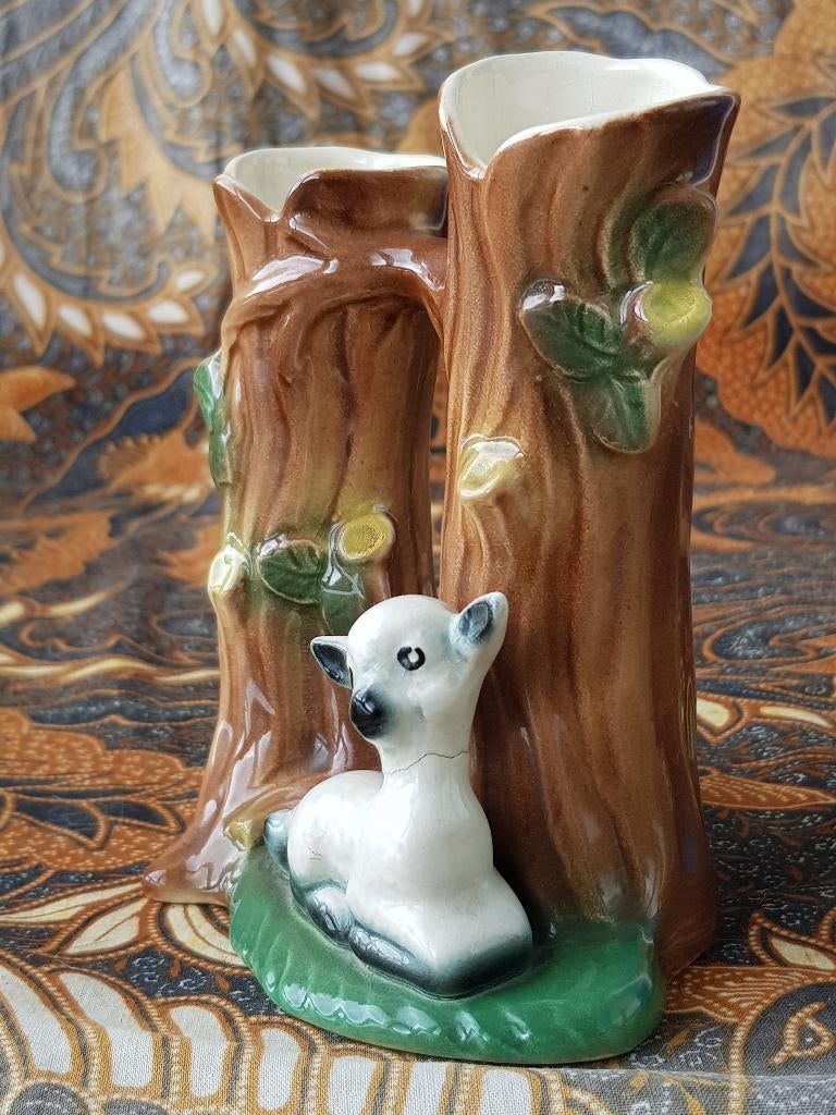 Boom en schaap oud Hornsea dubbel vaasje uit Engeland 12 cm., Ophalen of Verzenden