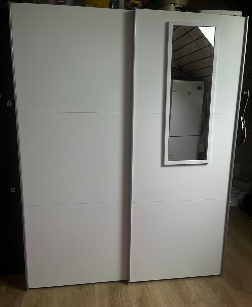 Witte kledingkast met spiegel en schuifdeuren, Ophalen, Gebruikt, 200 cm of meer, 150 tot 200 cm
