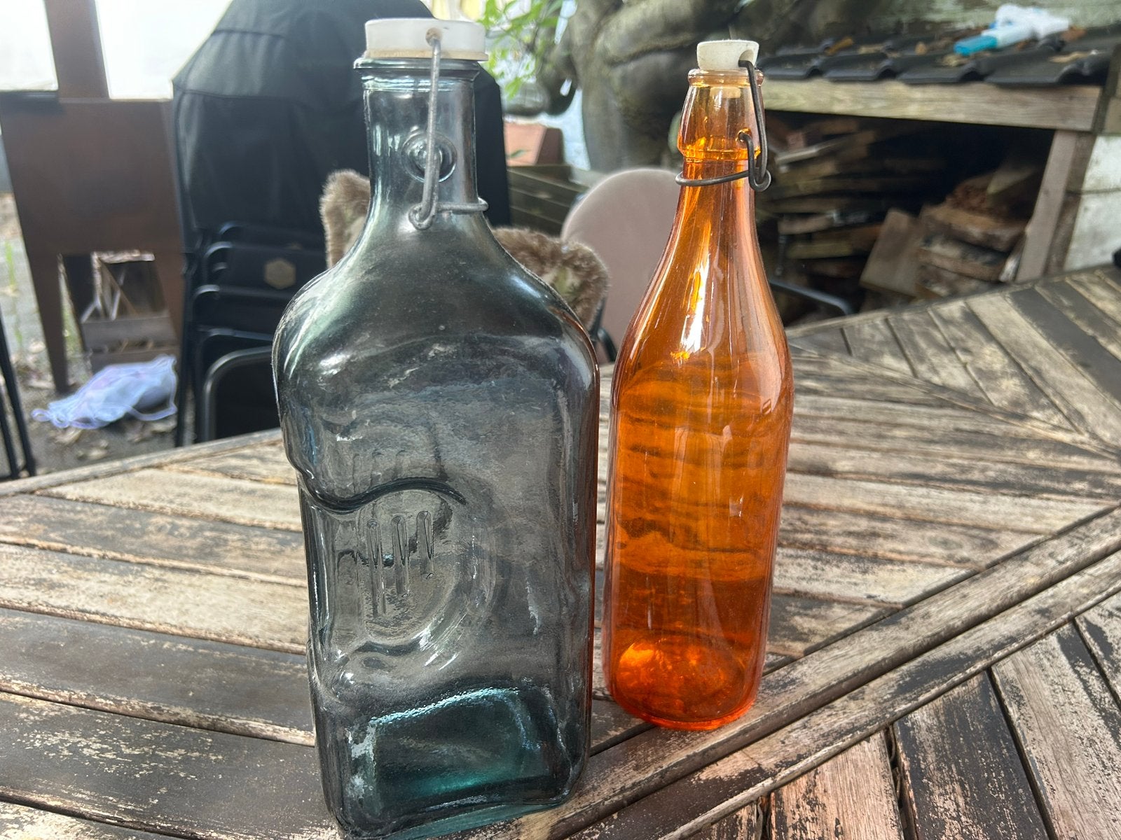 Set van 2 vintage flessen met beugelsluiting, Huis en Inrichting, Ophalen, Gebruikt, Glas, Vintage