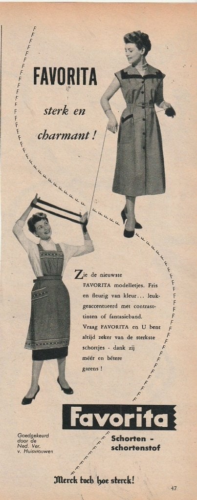 retro reclame 1955 Favorita schorten fris en fleurig, Verzenden, Overige typen