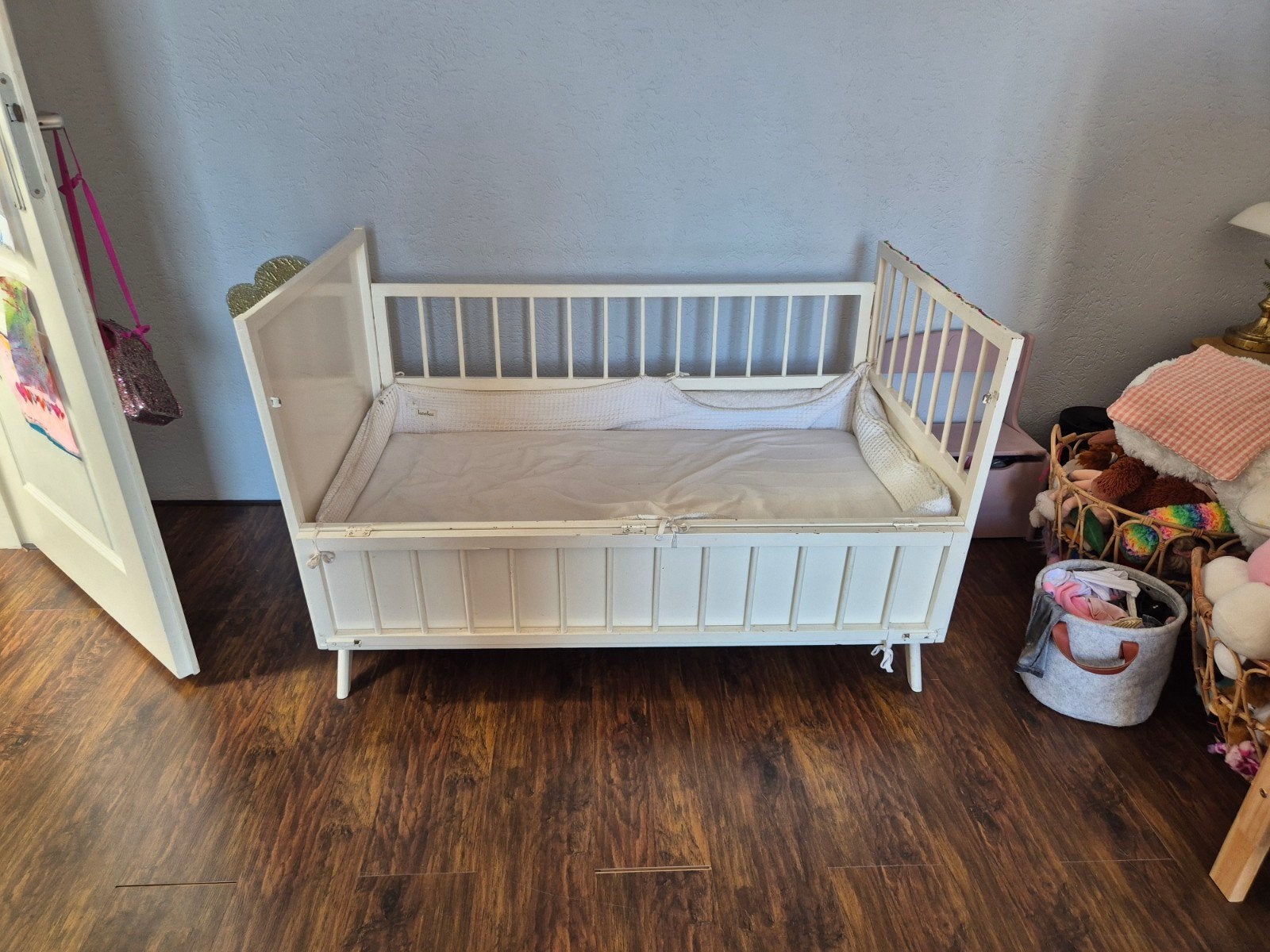 Wit houten ledikant 120x60 cm met matras, Ophalen, Gebruikt, Ledikant