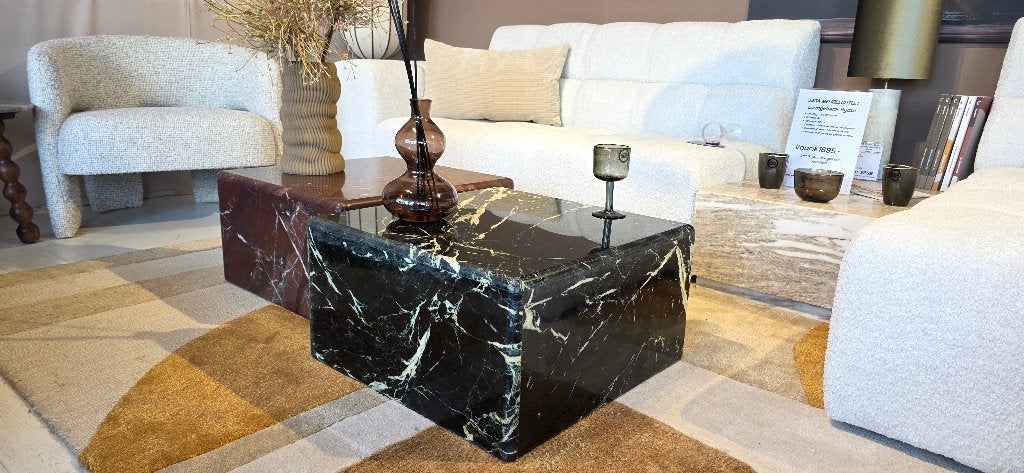 Salontafel Dice Marmer Groen & Rood | SHOWMODEL KORTING, Huis en Inrichting, Ophalen, Overige materialen, 50 tot 100 cm, Bornsestraat 31