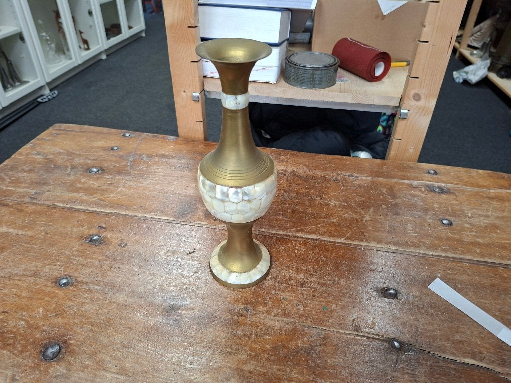 schitterende oude messing vaas met paerlemoer, Ophalen of Verzenden