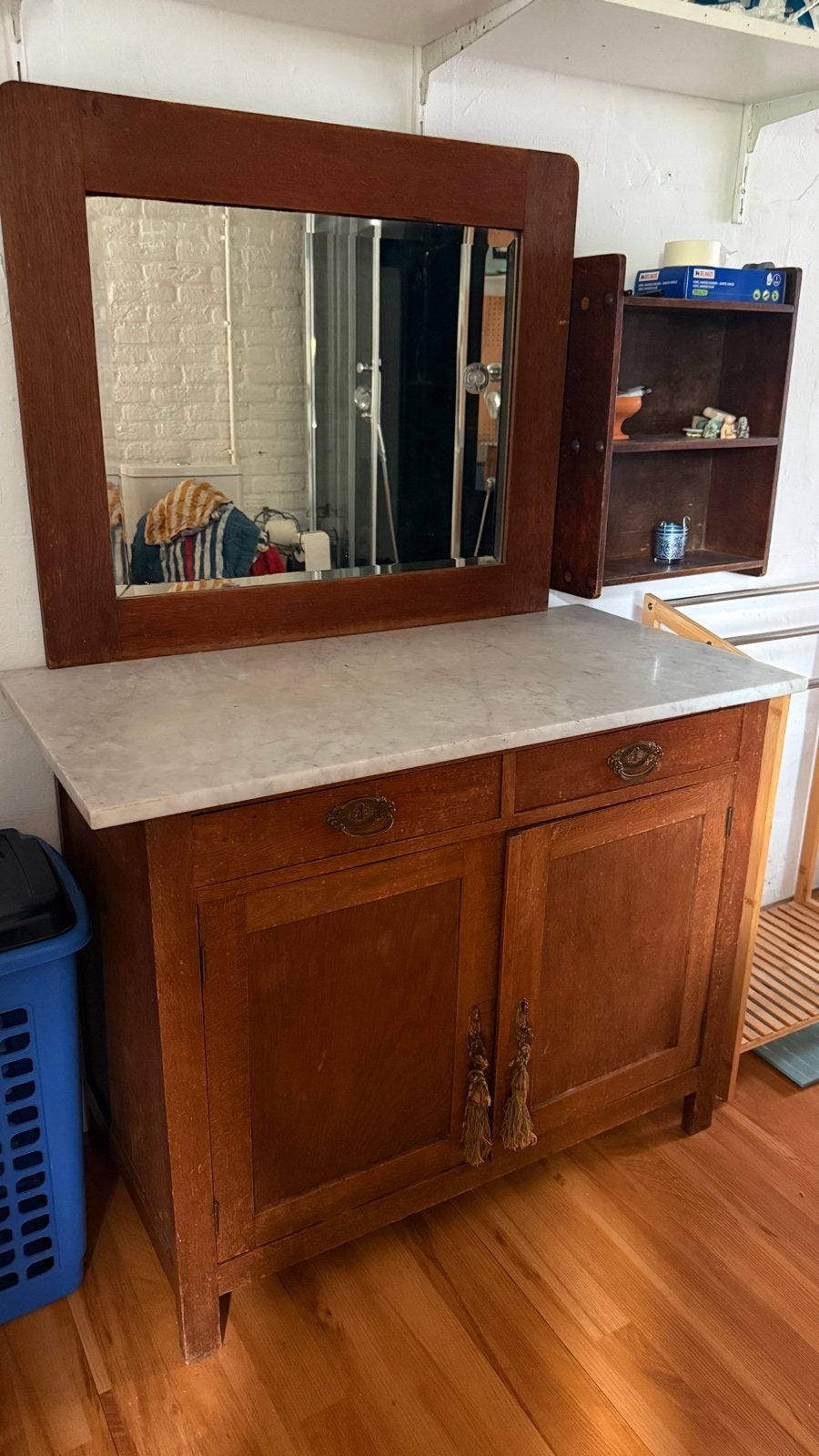 Antiek dressoir met marmeren blad en spiegel, Antiek en Kunst, Ophalen