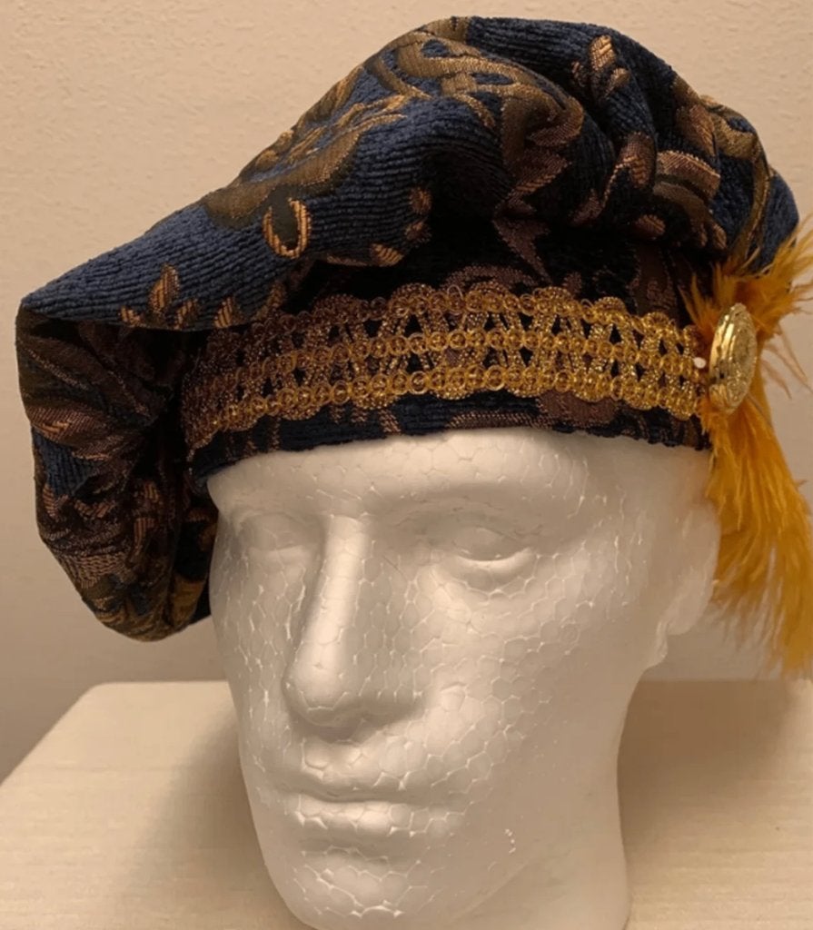 Blauwe renaissance heren baret (middeleeuwse victoriaanse), Hobby en Vrije tijd, Verzenden, Nieuw, Handschoenen, Hoed of Pet