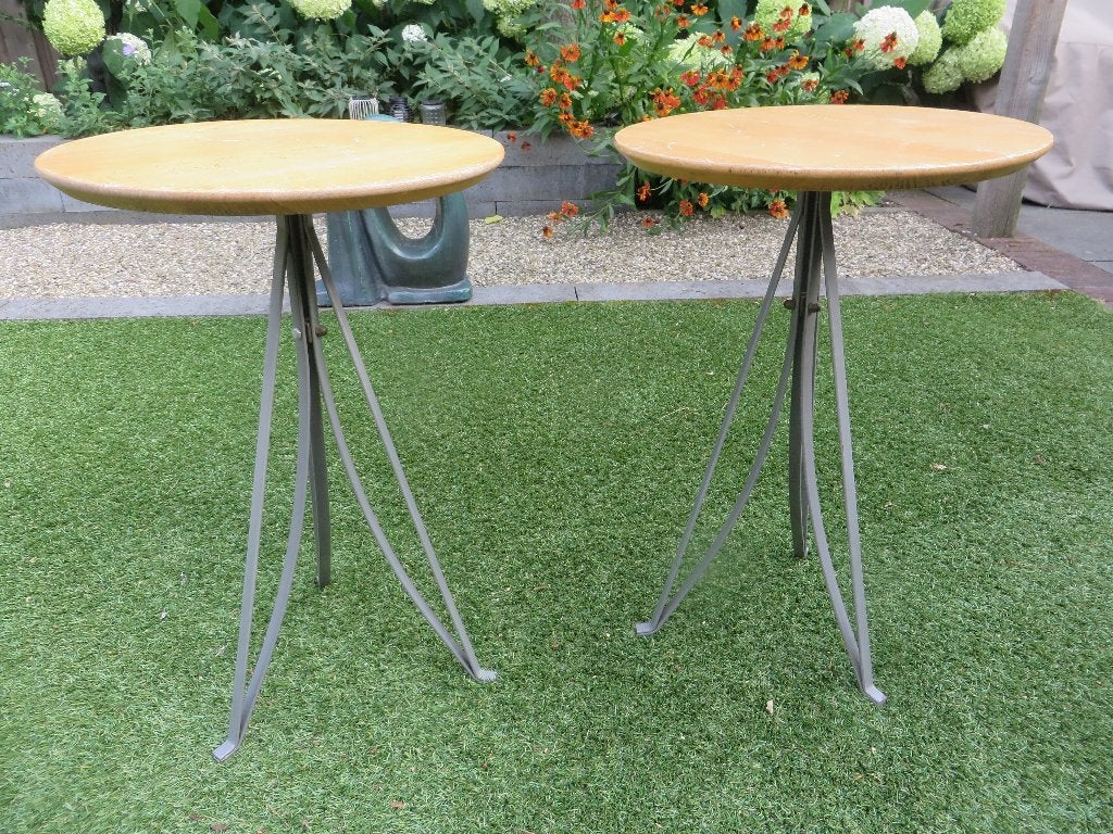 Zeldzame Vintage IKEA ‘Lillehem’ Bijzettafels (1997) 2 stuks, Huis en Inrichting, Gebruikt, Rond, 55 tot 75 cm, Post modern scandinavisch
