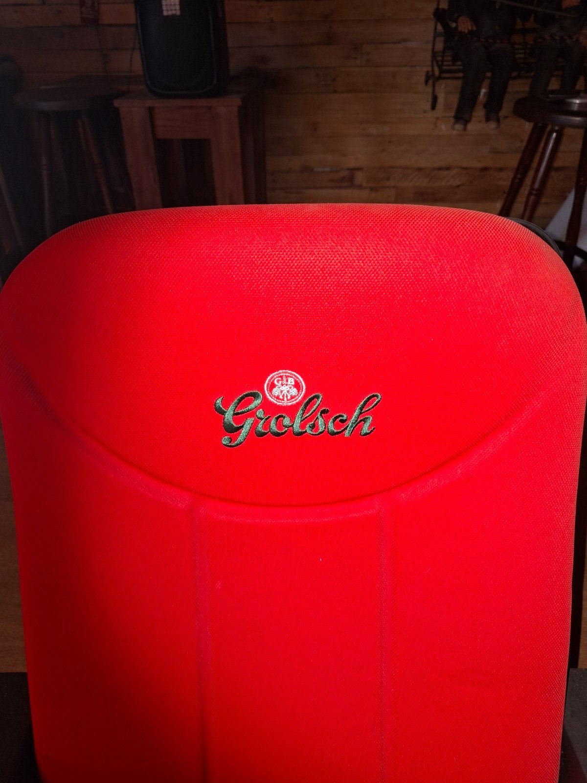Grolsch bioscoopstoel - Rood, comfortabel en uniek, Ophalen, Stof, Gebruikt, Bioscoop, Reclame, Uniek