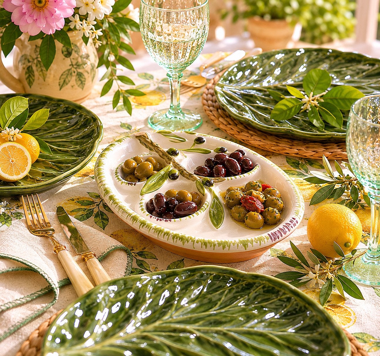 Handbeschilderde Italiaanse olijvenschaal / tapas schaal, Ophalen, Keramiek, Overige stijlen, Schaal of Schalen