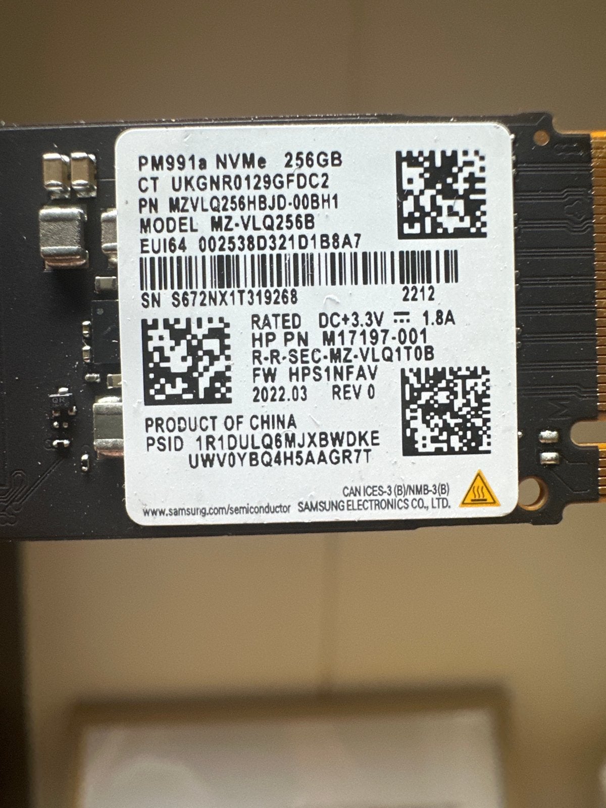 Samsung PM991a NVMe SSD 256GB M.2, Computers en Software, Harde schijven, Intern, Server, Ophalen of Verzenden, Zo goed als nieuw