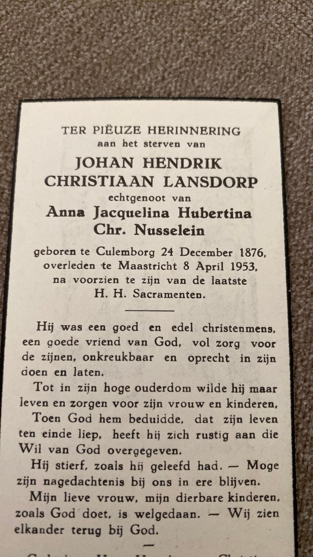 JHC Lansdorp x Nusselein 1876 Culemborg 1953 Maastricht, Verzamelen, Ophalen of Verzenden