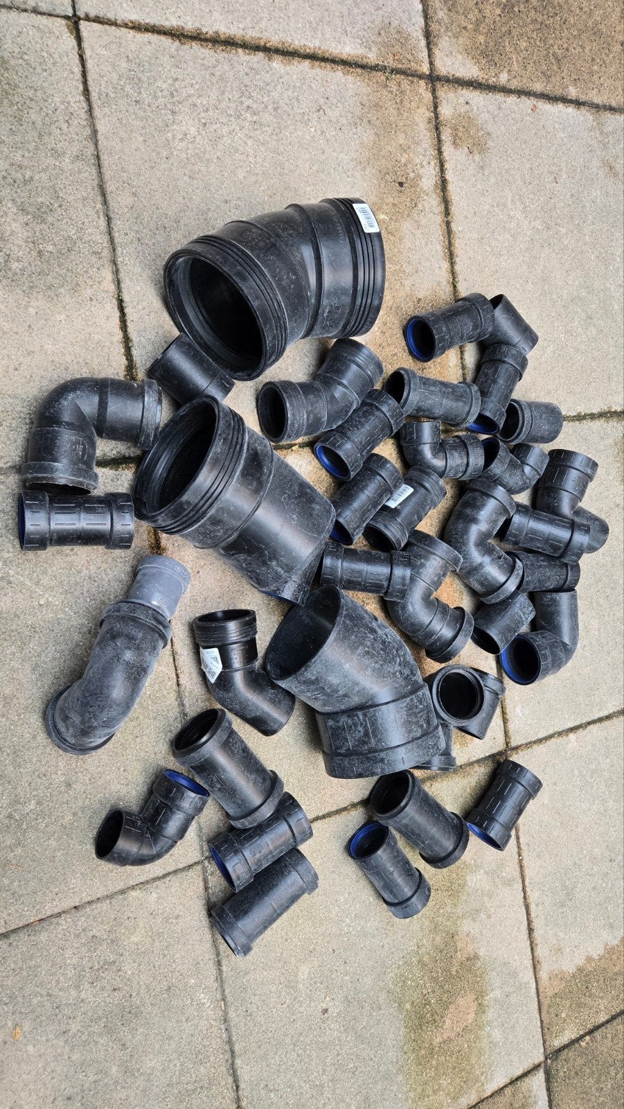 Diverse PVC afvoerbochten en moffen, Bochten, Gebruikt, Pvc, Ophalen of Verzenden
