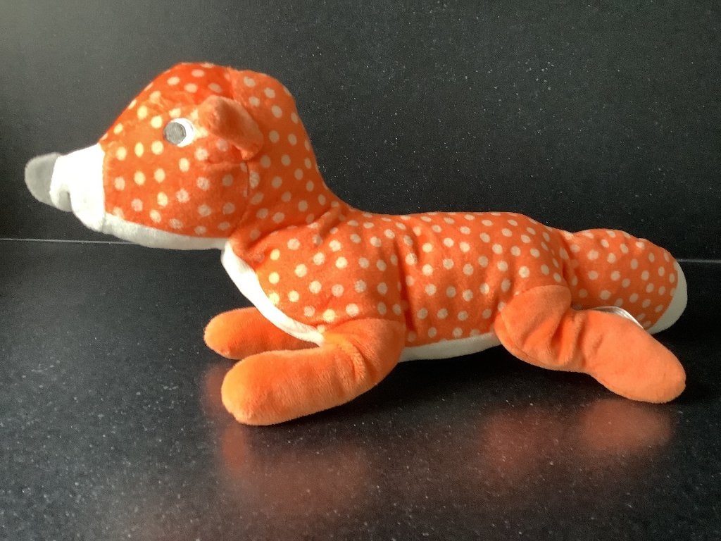 Hema vos knuffel velours oranje/wit gestippeld 38 cm 5 euro, Kinderen en Baby's, Ophalen of Verzenden, Zo goed als nieuw, Overige typen