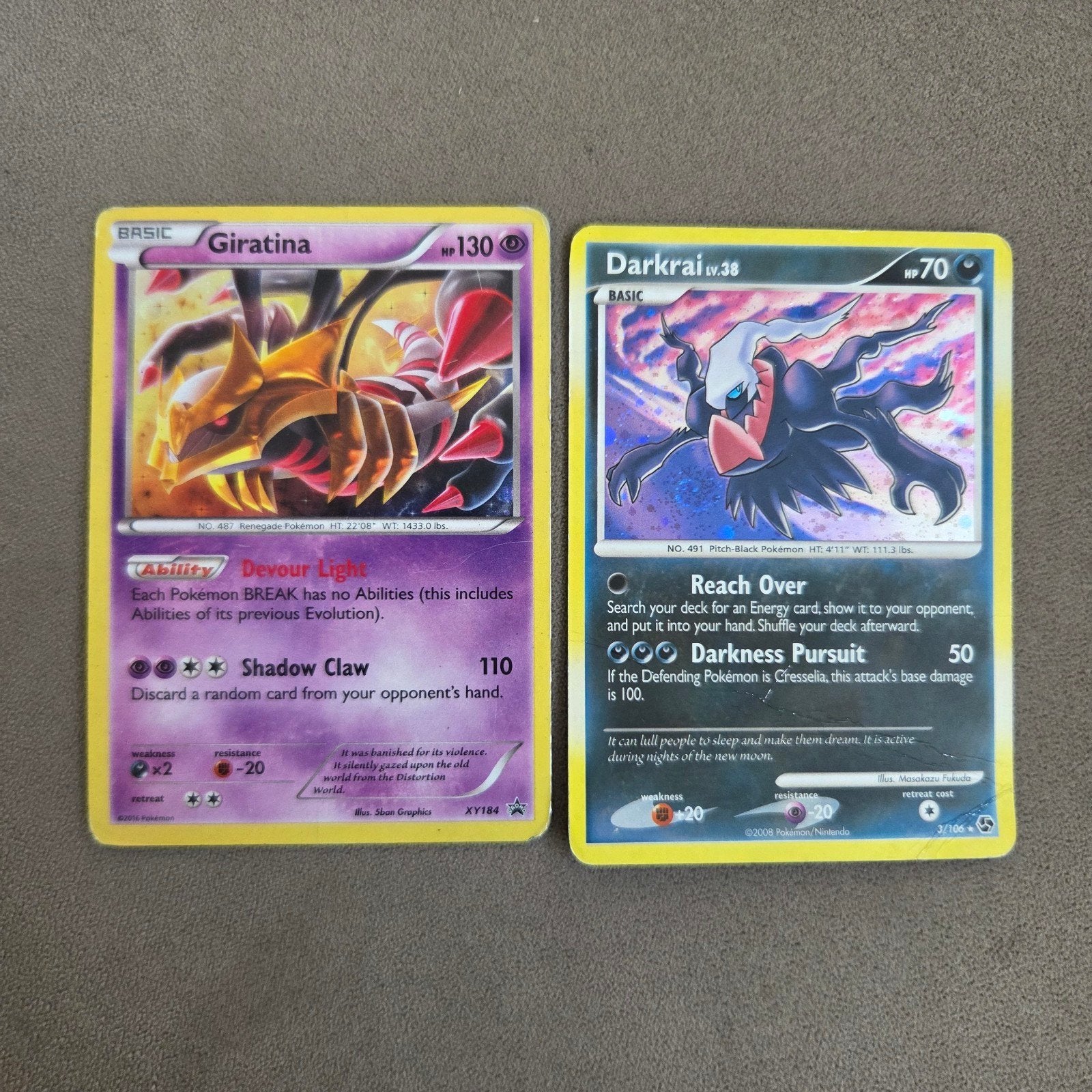 Pokémon Kaarten Giratina XY184 & Darkrai 3, Hobby en Vrije tijd, Ophalen of Verzenden, Gebruikt, Meerdere kaarten