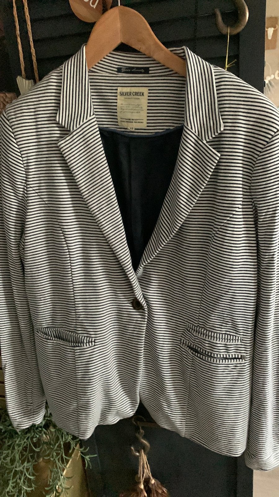 Tricot blazer  maat 42 merk is Silver Creek, Ophalen, Zo goed als nieuw, Maat 42/44 (L), Blauw