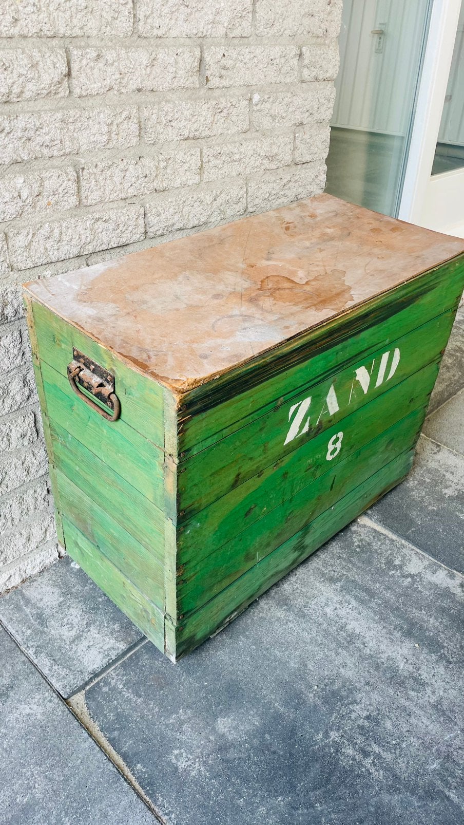 Oude houten legerkist / opslagkist – ZAND 8 – vintage, Ophalen