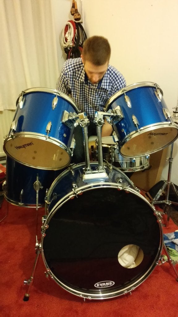 Drumstel te koop (Hayman, blauw) zonder hi hat, wel de stand, Muziek en Instrumenten, Drumstellen en Slagwerk, Ophalen, Gebruikt