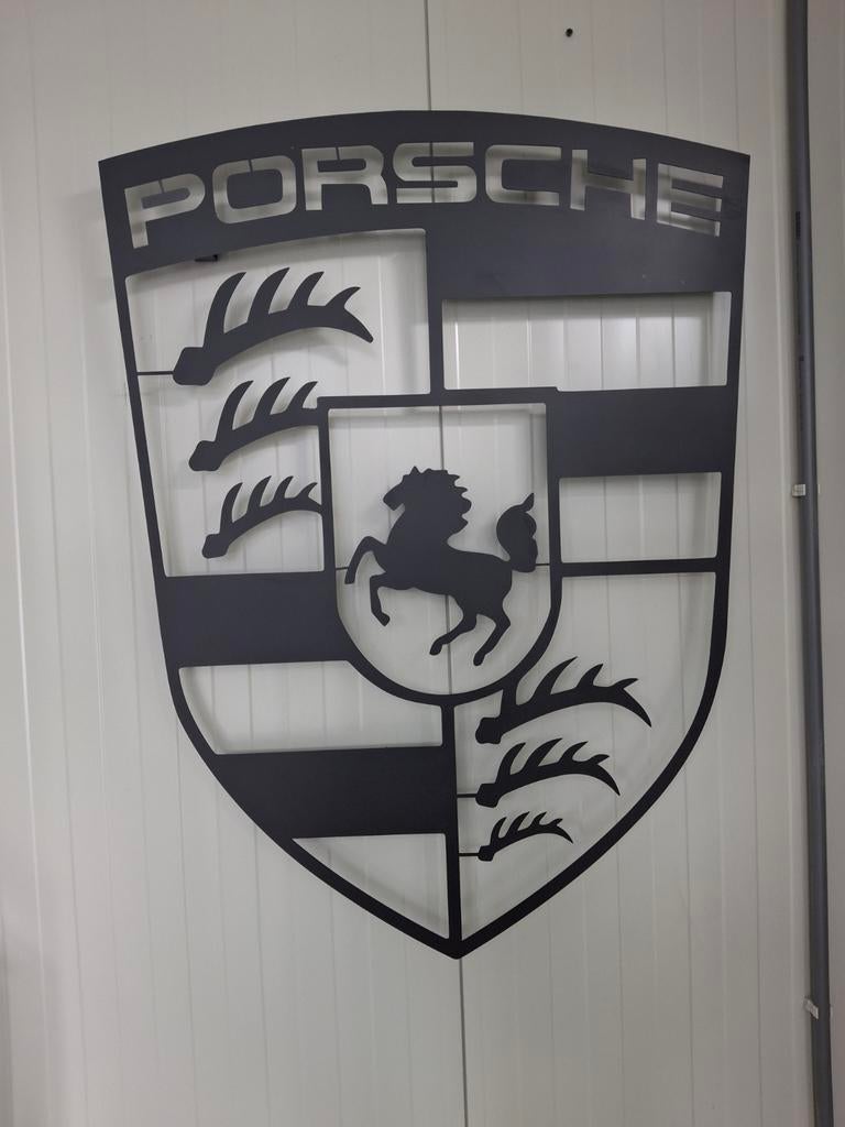 Handgemaakt metalen auto logo - Porsche 100x50 cm, Ophalen of Verzenden, Nieuw