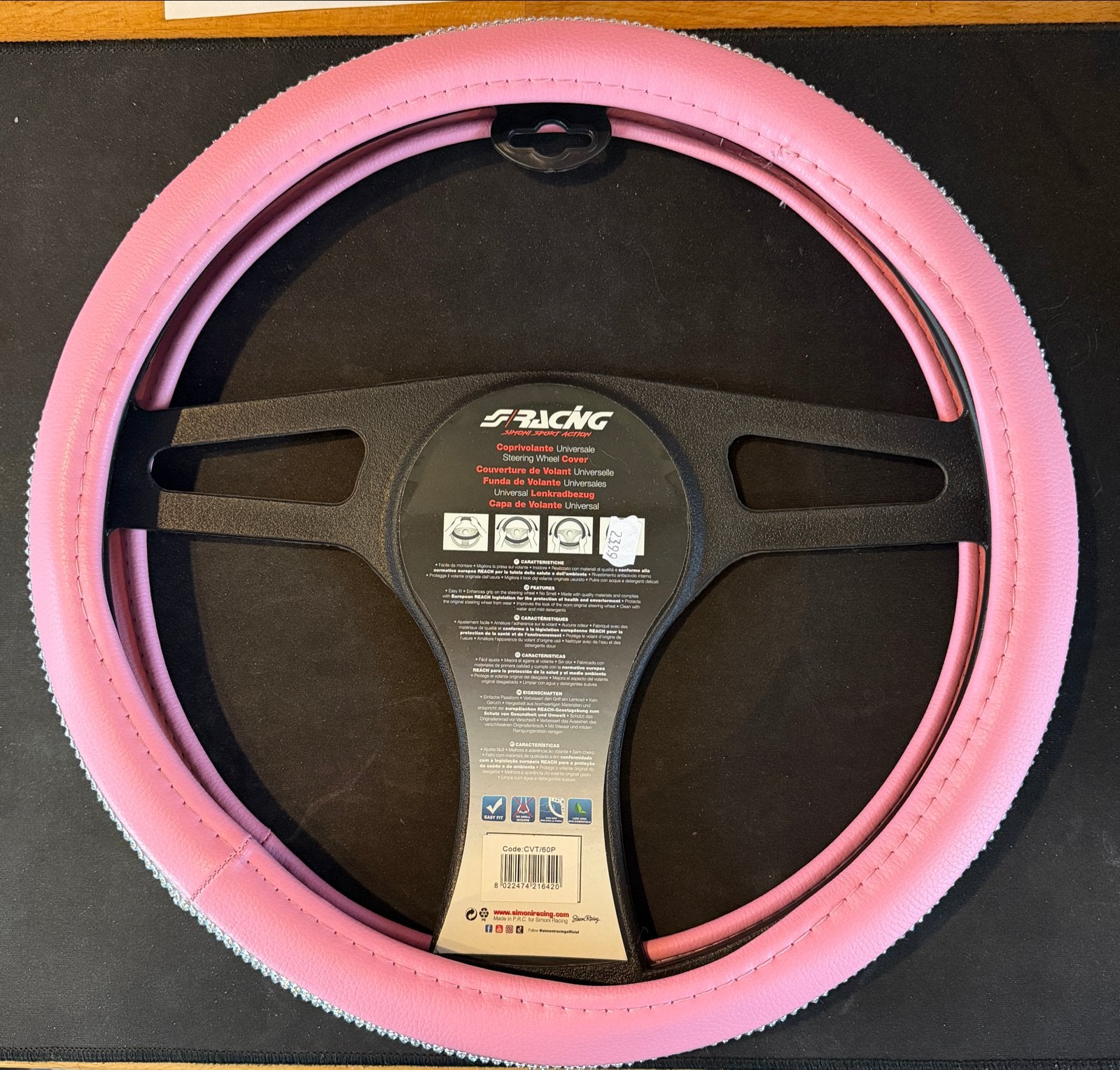 Simoni Racing Stuurhoes Diamonds 37-39 cm, Roze eco-leder, Auto diversen, Ophalen of Verzenden, Zo goed als nieuw