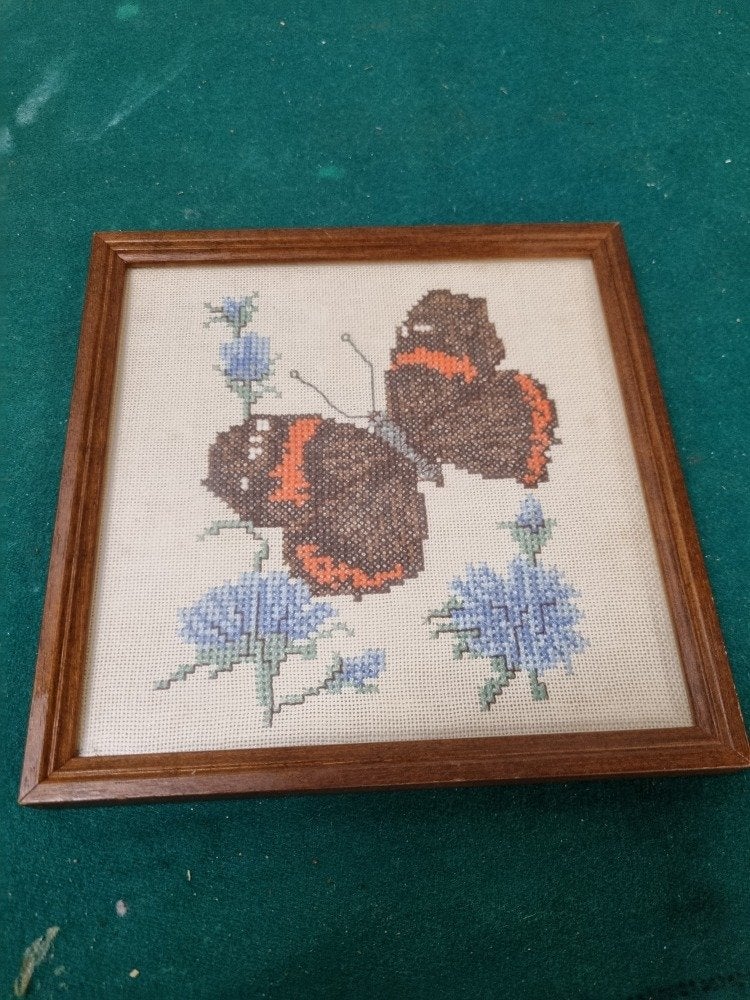 geborduurd schilderij vlinder, Huis en Inrichting, Ophalen of Verzenden, 'T Olde Gre-j, Info@toldegrej.nl, Endepoelstraat 20f Didam