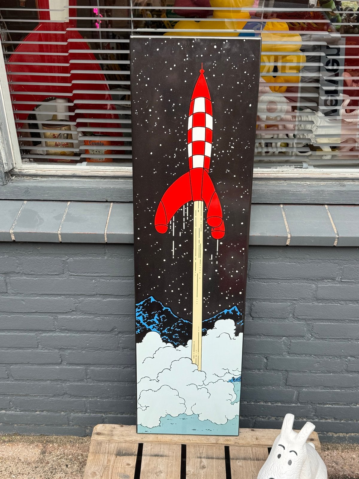 Tintin Raket emaille bord -  Kuifje Kunstwerk, Gebruikt, ., Ophalen of Verzenden, Plaatje, Poster of Sticker