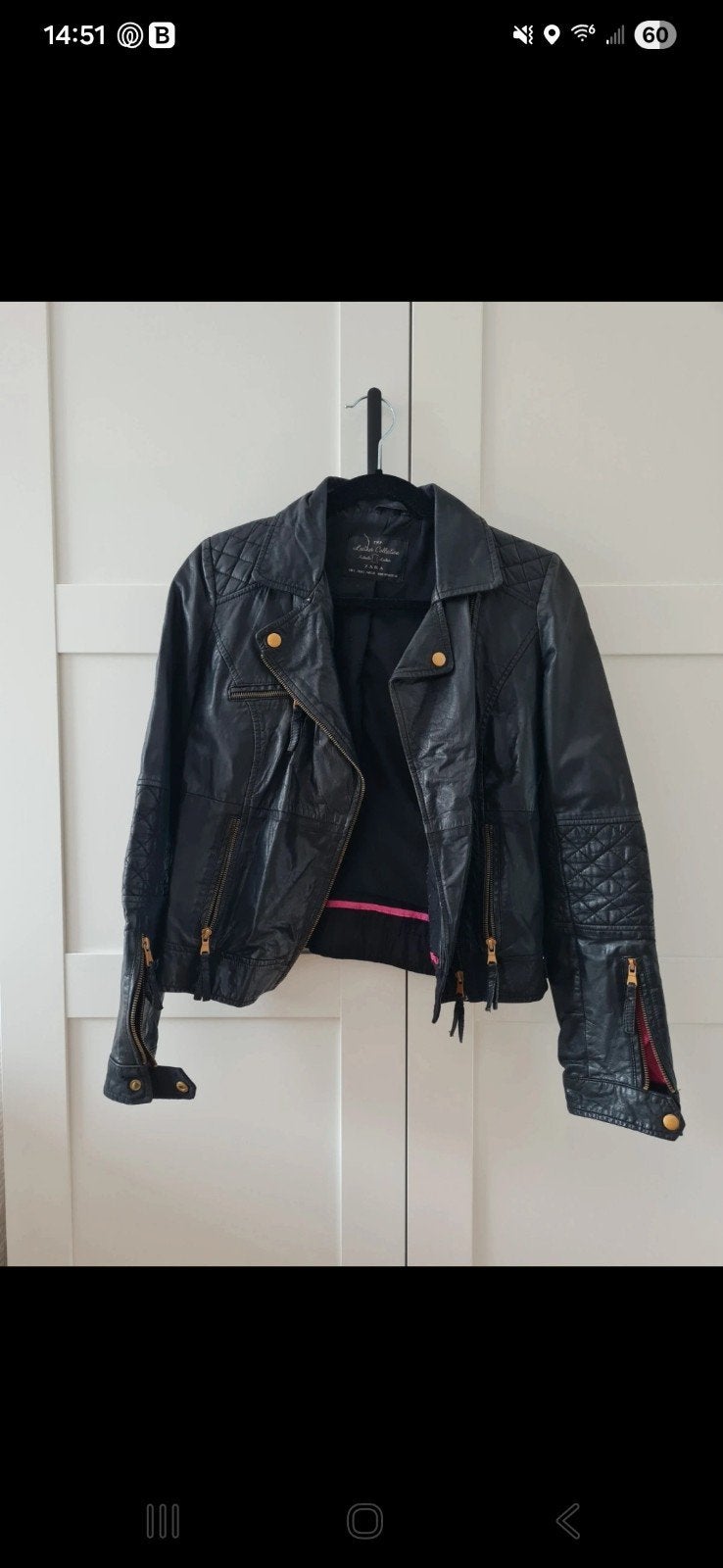 Zwarte leren bikerjack van Zara, maat S, Verzenden, Maat 36 (S), Gedragen, Zara