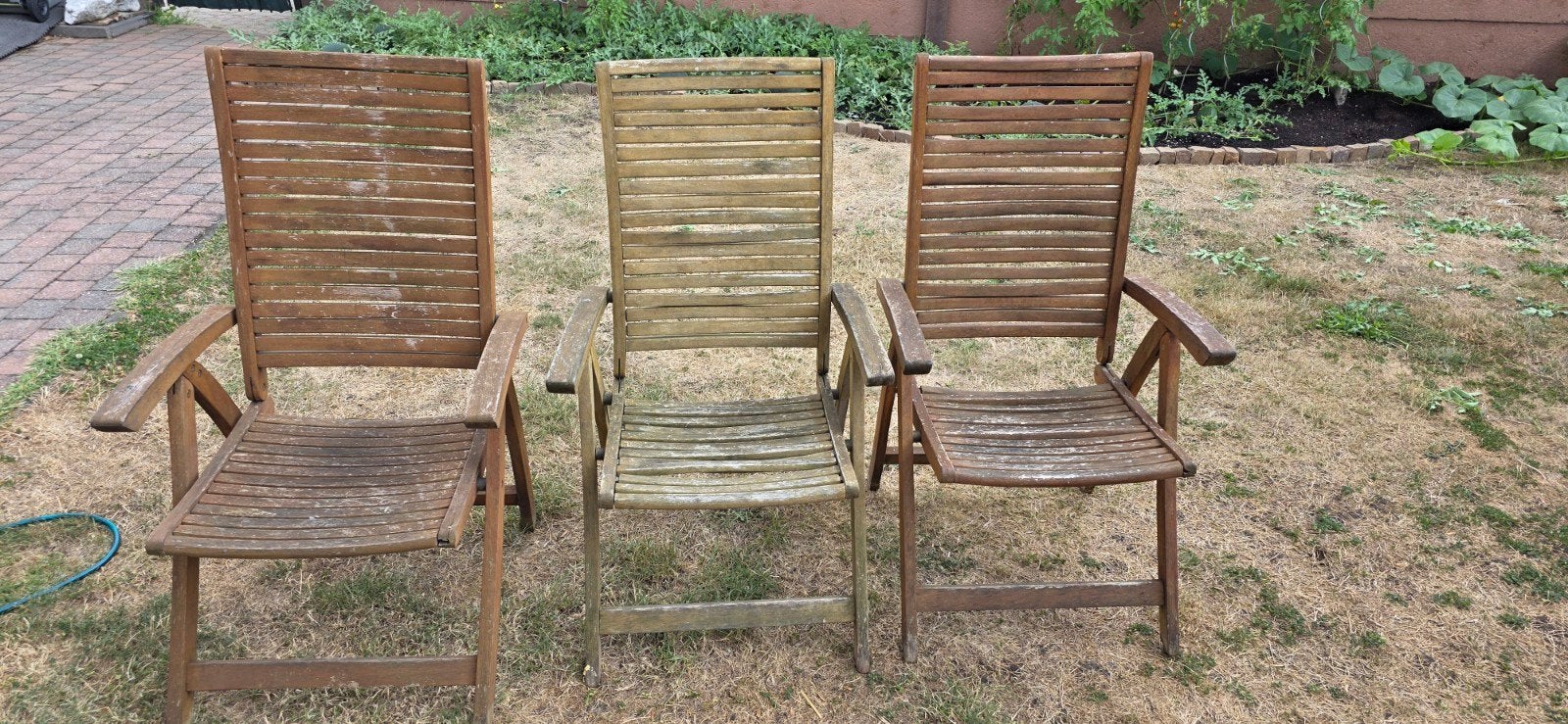 tuinstoelen (gratis), Ophalen, Gebruikt, Hout, Verstelbaar