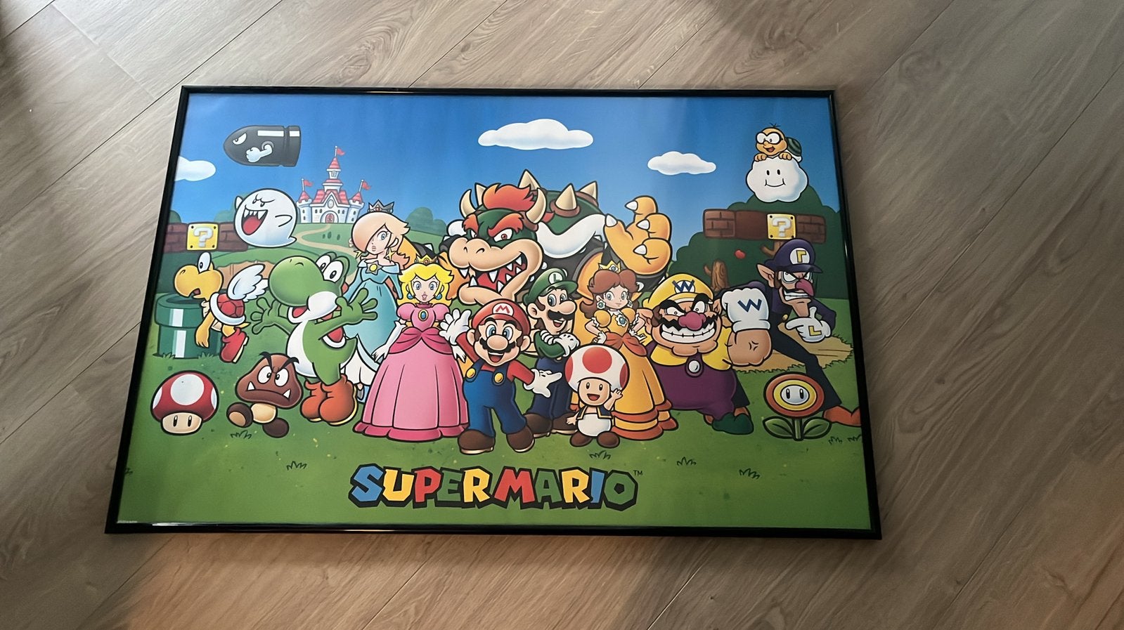 Super Mario poster met lijst 60x90cm, Ophalen, 50 – 75, Gebruikt, 75 tot 100 cm
