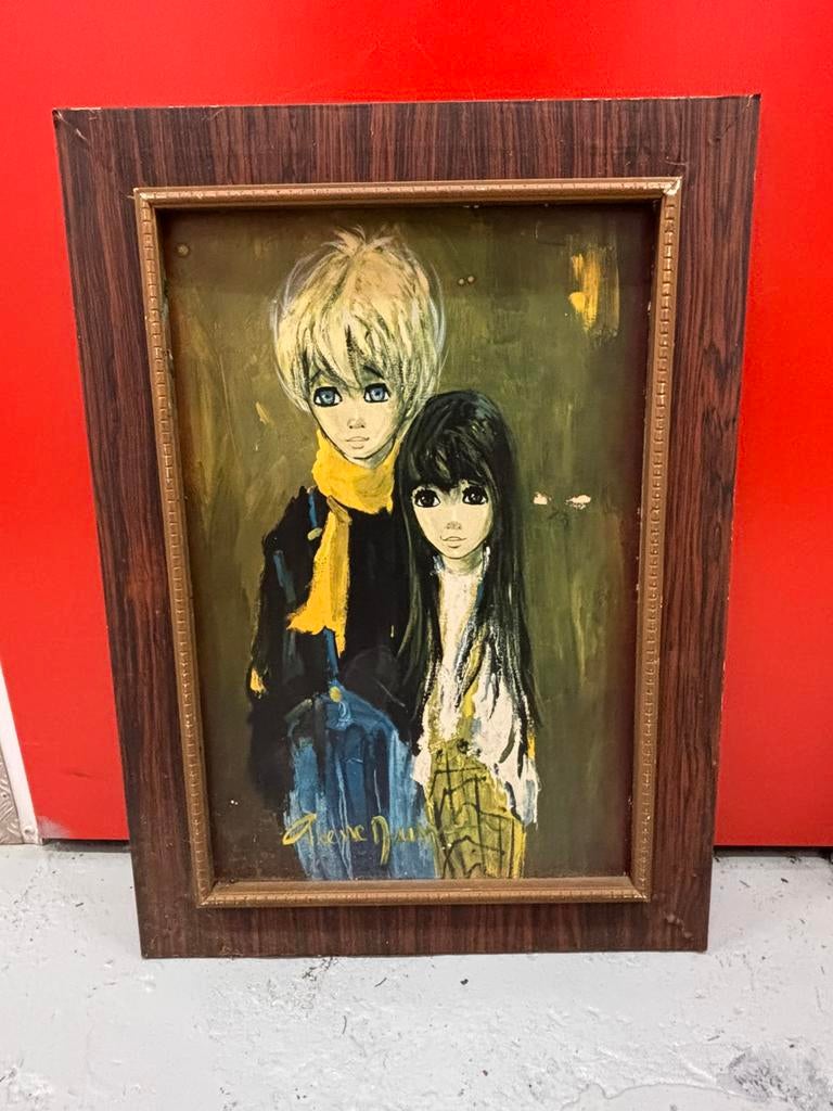 Vintage schilderij, print, jongen en meisje, Ophalen