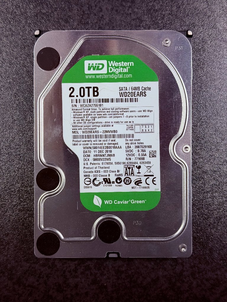 WD 2TB HDD - 3.5" SATA - WD20EARS, Computers en Software, Harde schijven, Gebruikt, Desktop, Intern, HDD, SATA, Ophalen of Verzenden