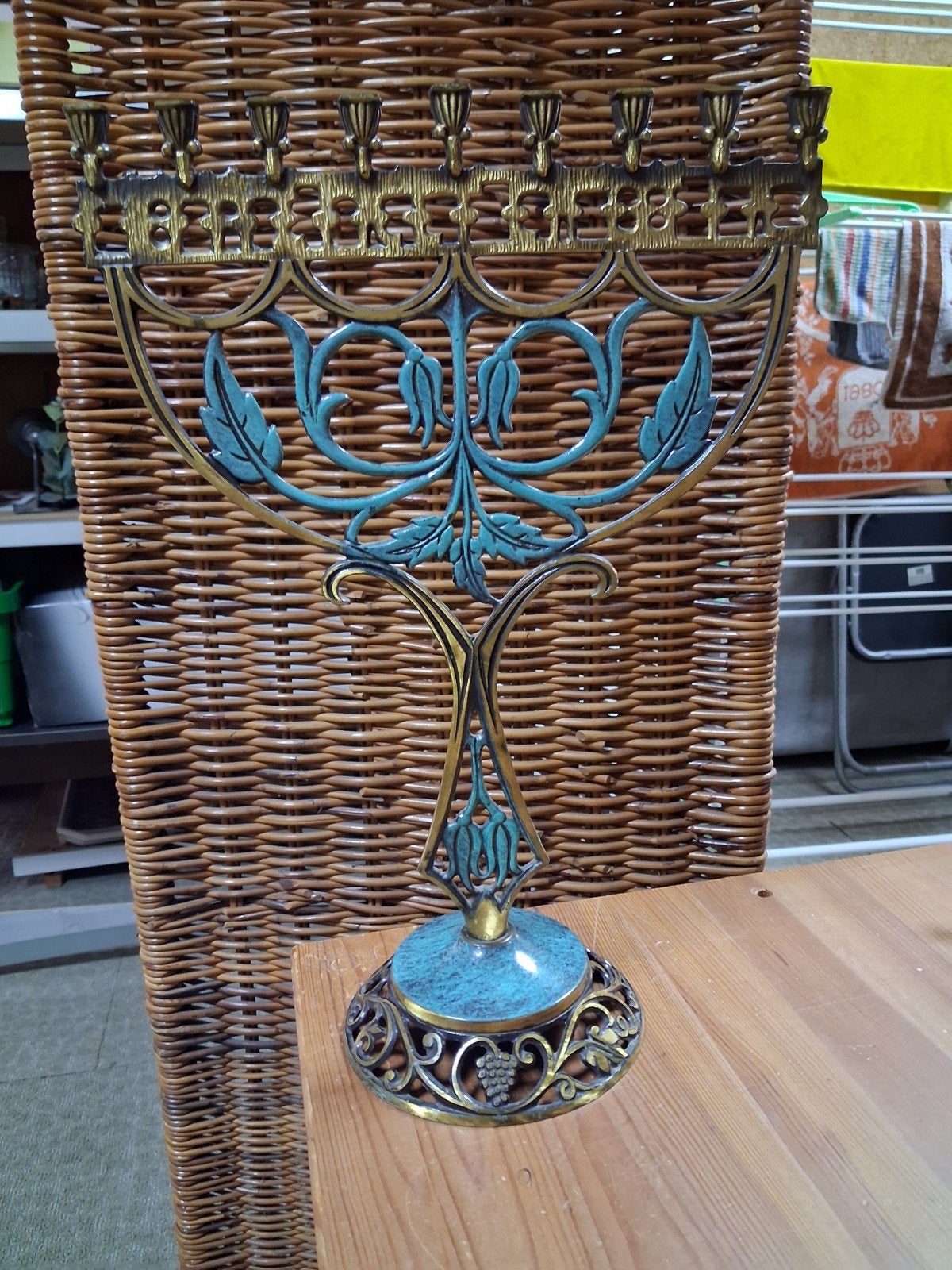 Antieke Menora Kandelaar - Messing en Patina, Ophalen of Verzenden, Koper of Brons